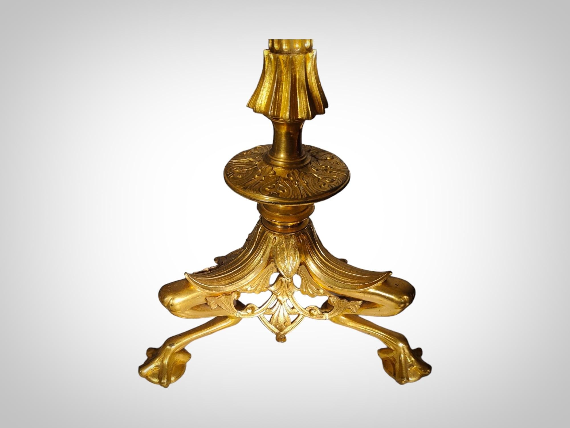 19th Century Bronze and Crystal Candelabra: Gilded Elegance and Wheel-Cut Crysta For Sale 3