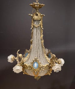 French 19th Century Bronze, Crystal And Porcelain Chandelier