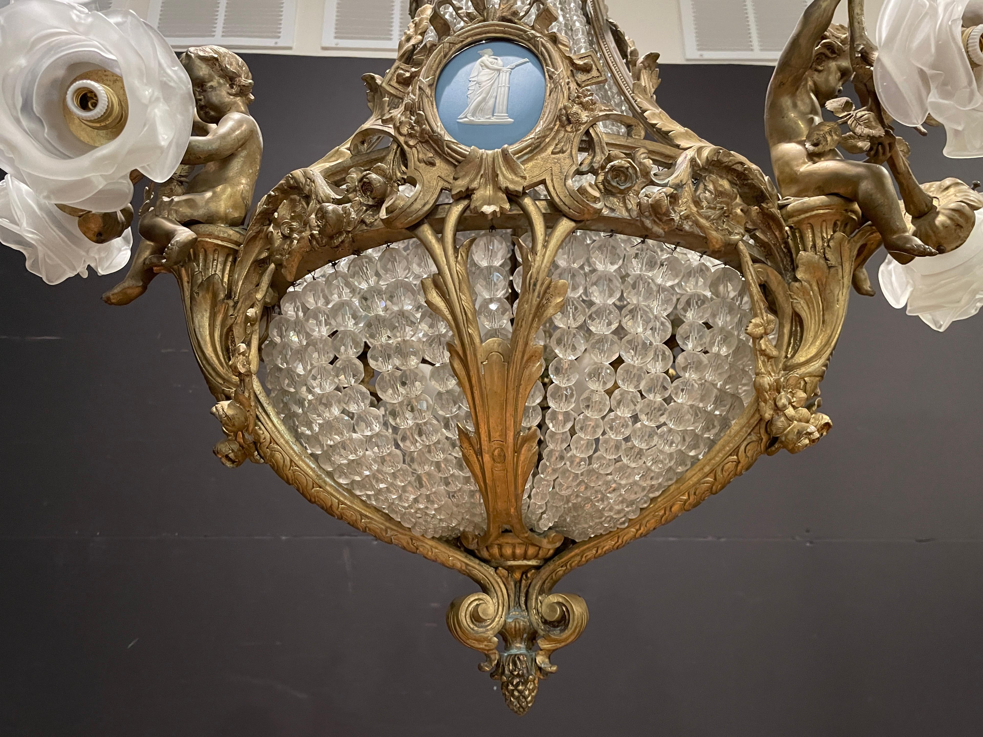 French 19th Century Bronze and Crystal And Porcelain Chandelier For Sale 2
