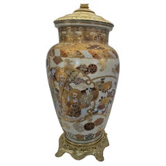 Antique 19th Century Bronze and Japanese Satsuma Porcelain Table Lamp