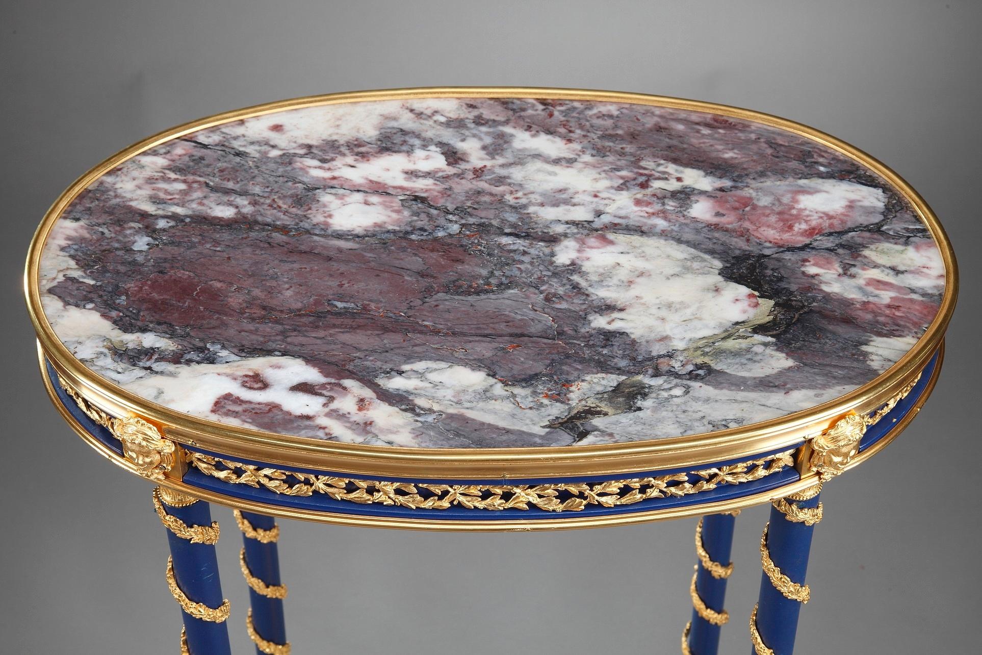Français Table de Gueridon en bronze et marbre du 19e siècle