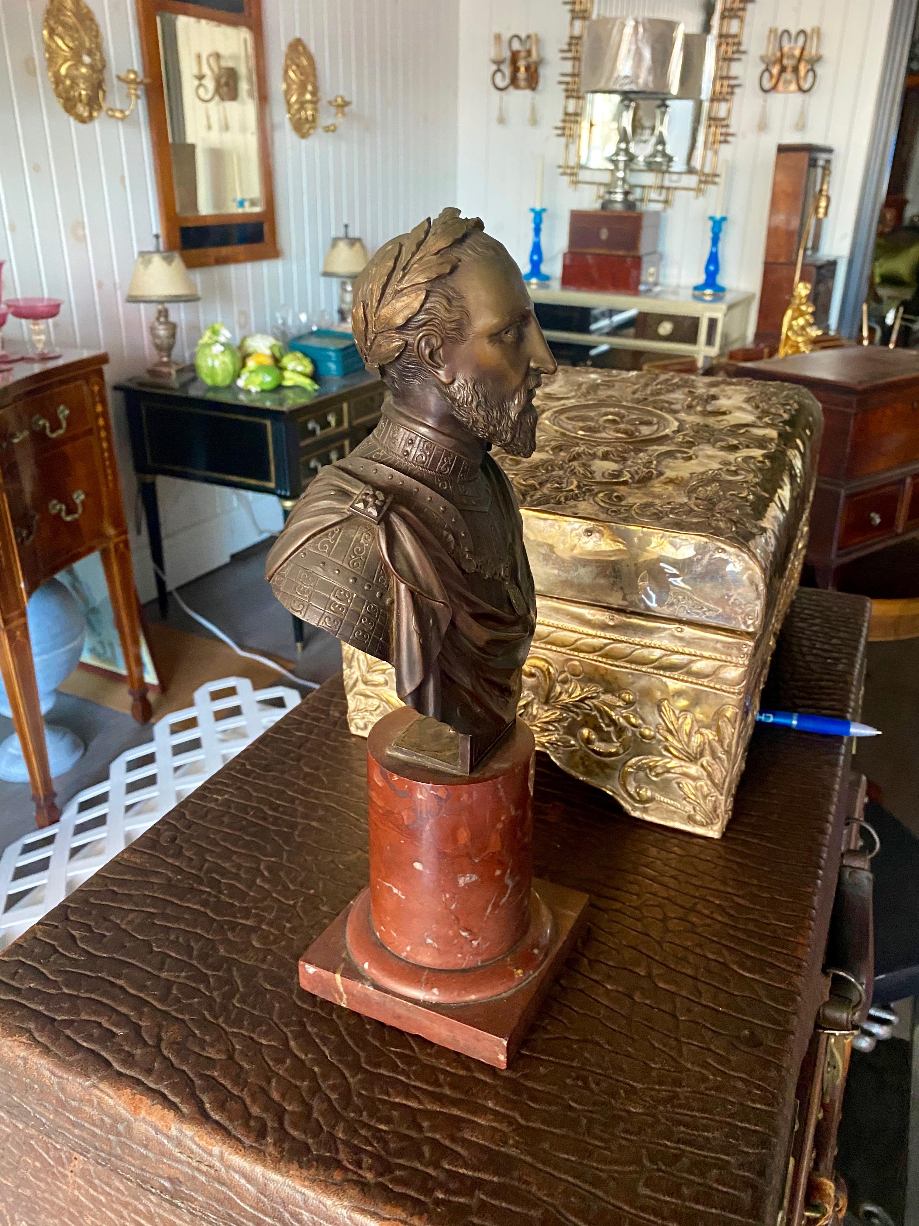 Handsome 19th Century Bronze and Marble Neoclassical Bust, Great Color & Patina. For Sale 1