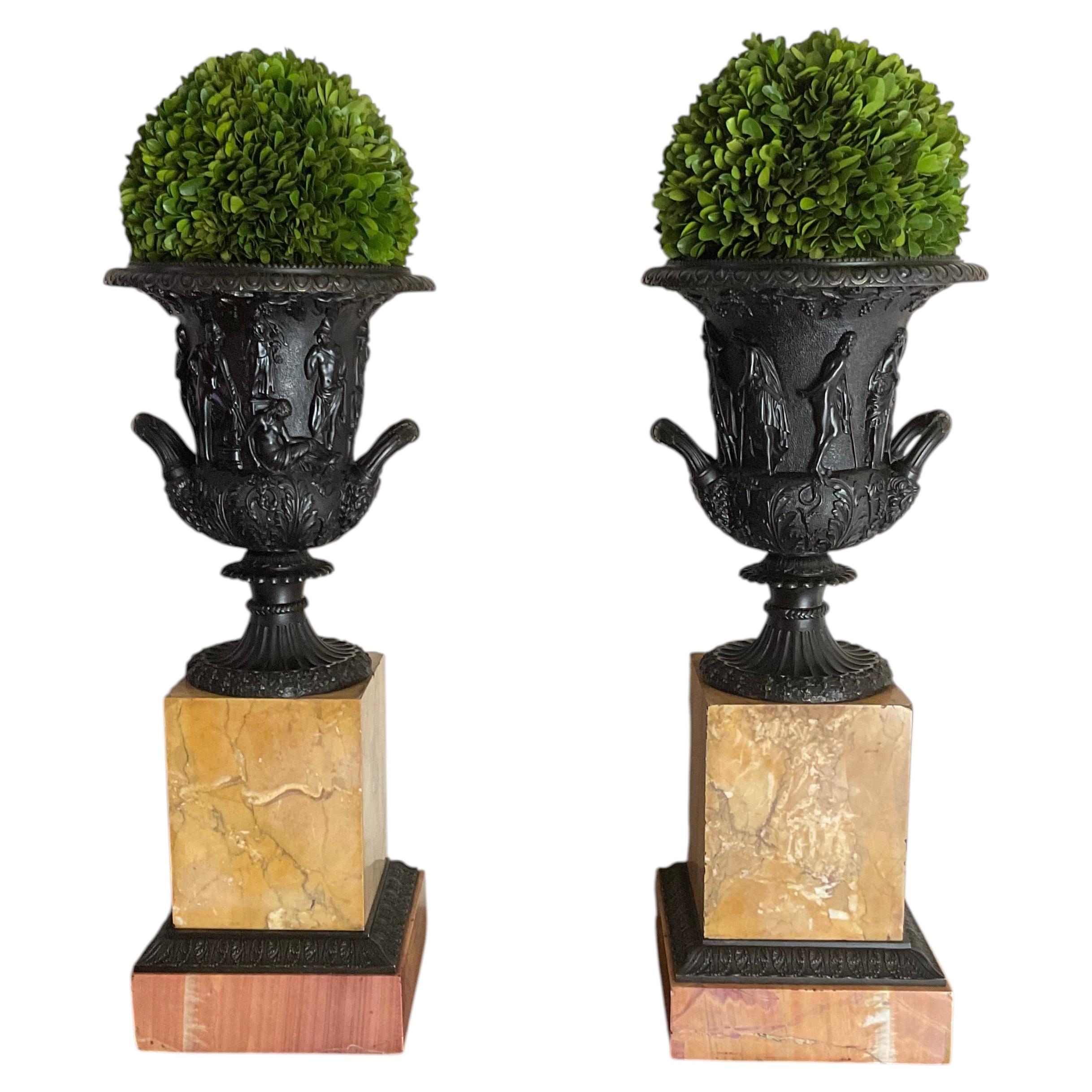 19th century bronze and marble urns For Sale