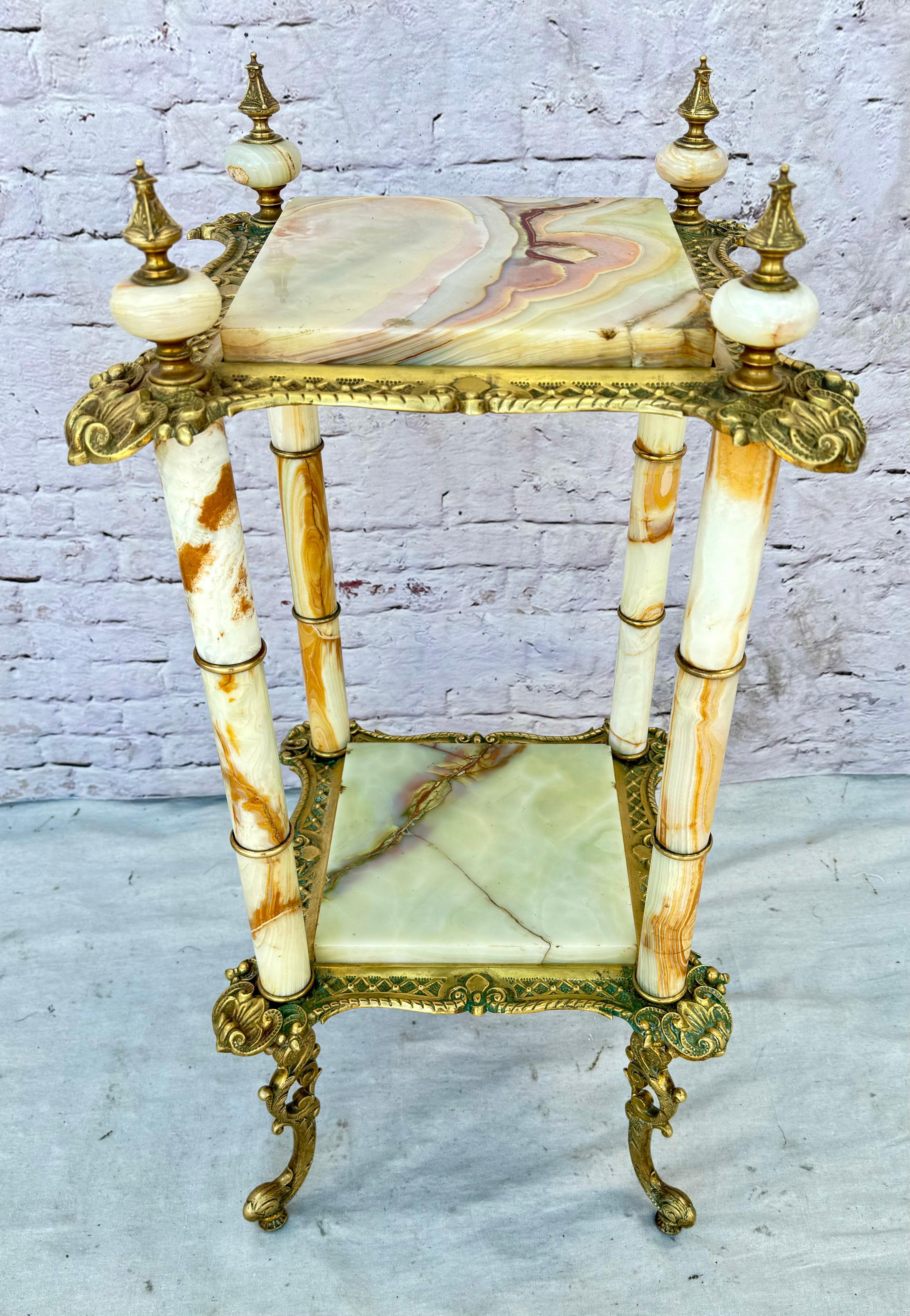 Victorien 19ème siècle Bronze et Onyx Plant Stand en vente