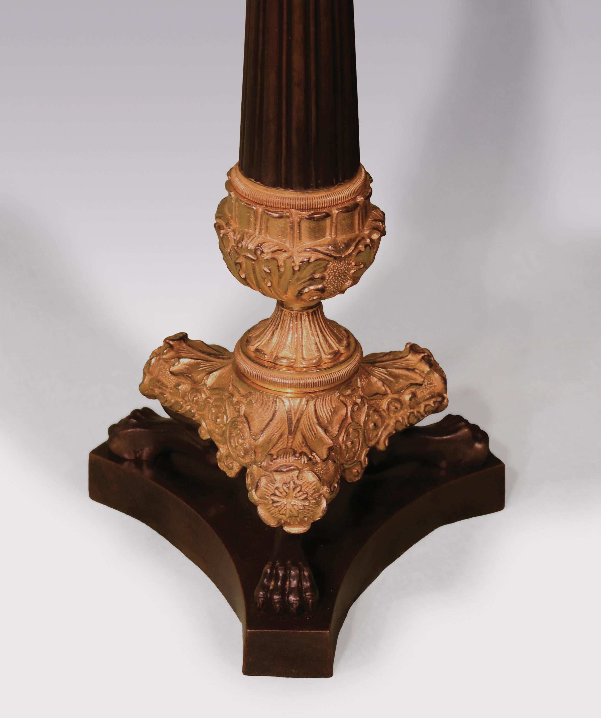 Patinated 19th Century Bronze and Ormolu 4-Light Candelabras