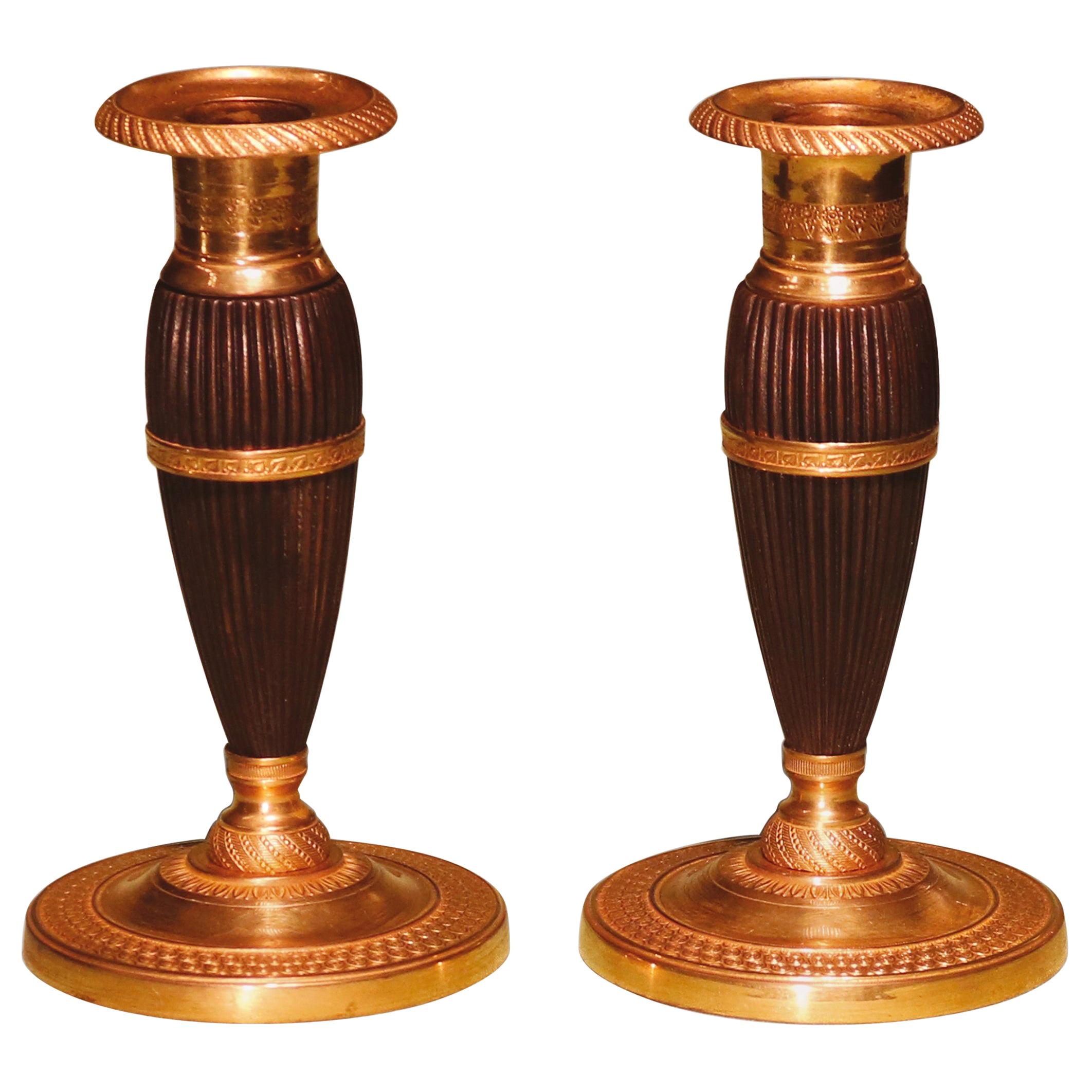 19th Century bronze and ormolu stag lustre candlesticks For Sale at 1stDibs