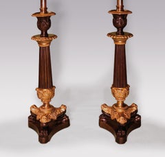 19th Century Bronze and Ormolu Candlestick Lamps