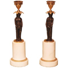 19th Century Bronze and Ormolu Candlesticks, Raised on Vestal Virgin Stems