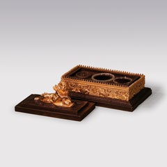 Encrier Chérubin et Dauphin XIXème en bronze et bronze doré