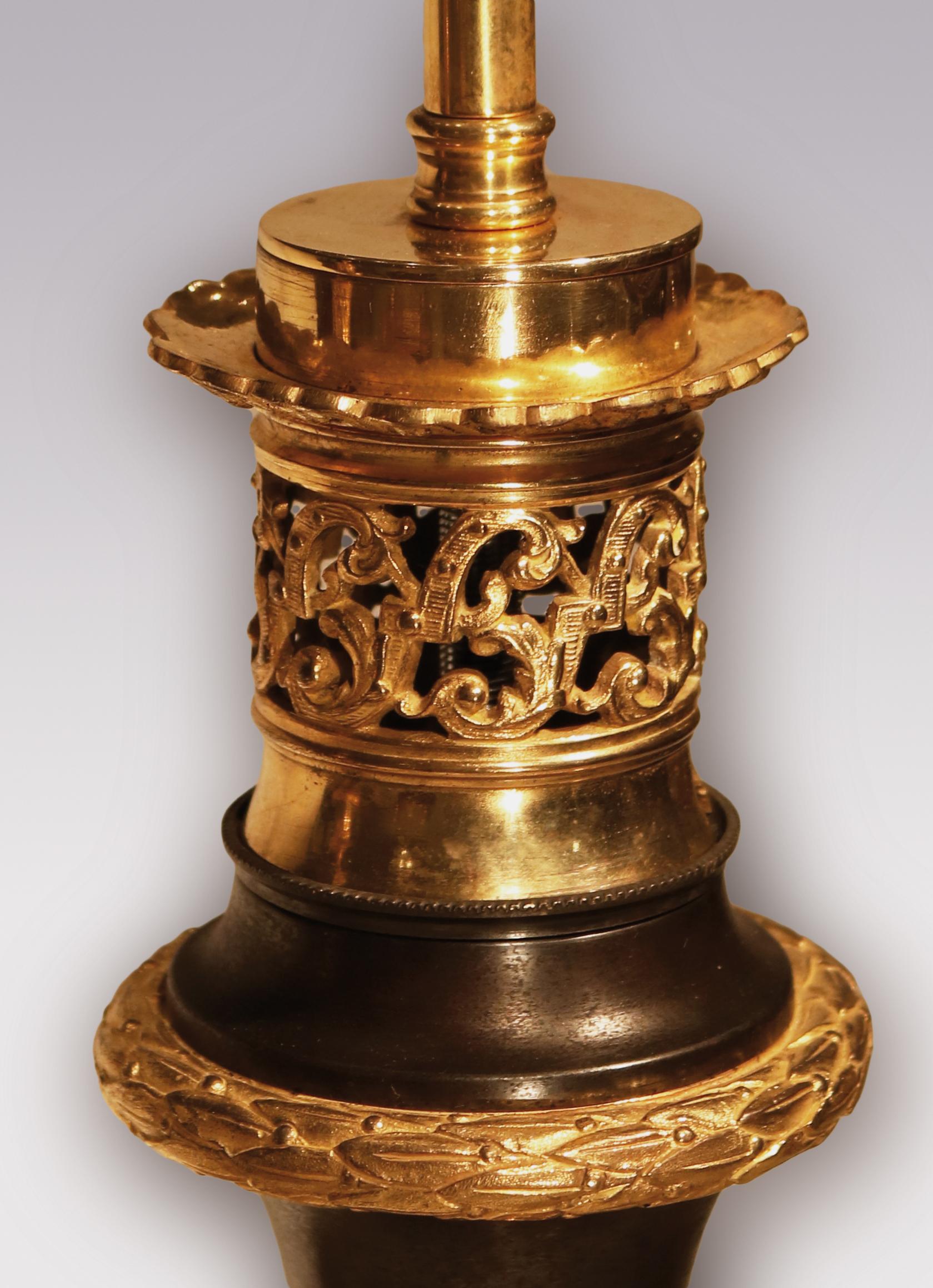 English 19th Century Bronze and Ormolu Oil Lamps