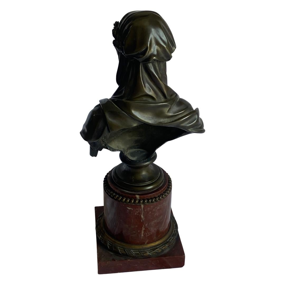 French 19th Century Bronze and Rouge Marble Bust For Sale