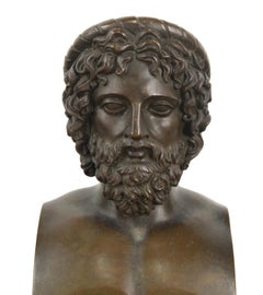 19th Century Bronze and Sienna Marble Inkwell with Bust of Hippocrates