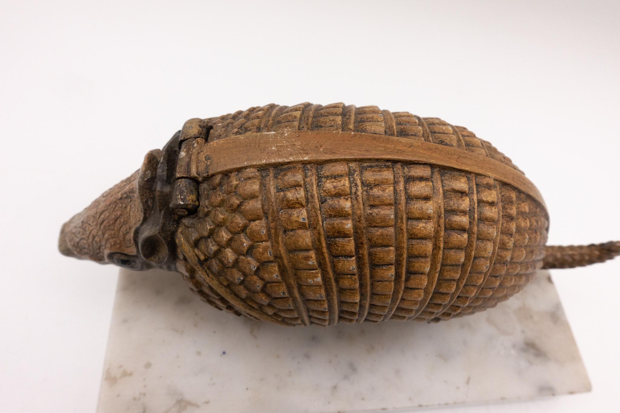 19th Century Bronze Armadillo Inkwell on a Marble Base In Good Condition In New York, NY