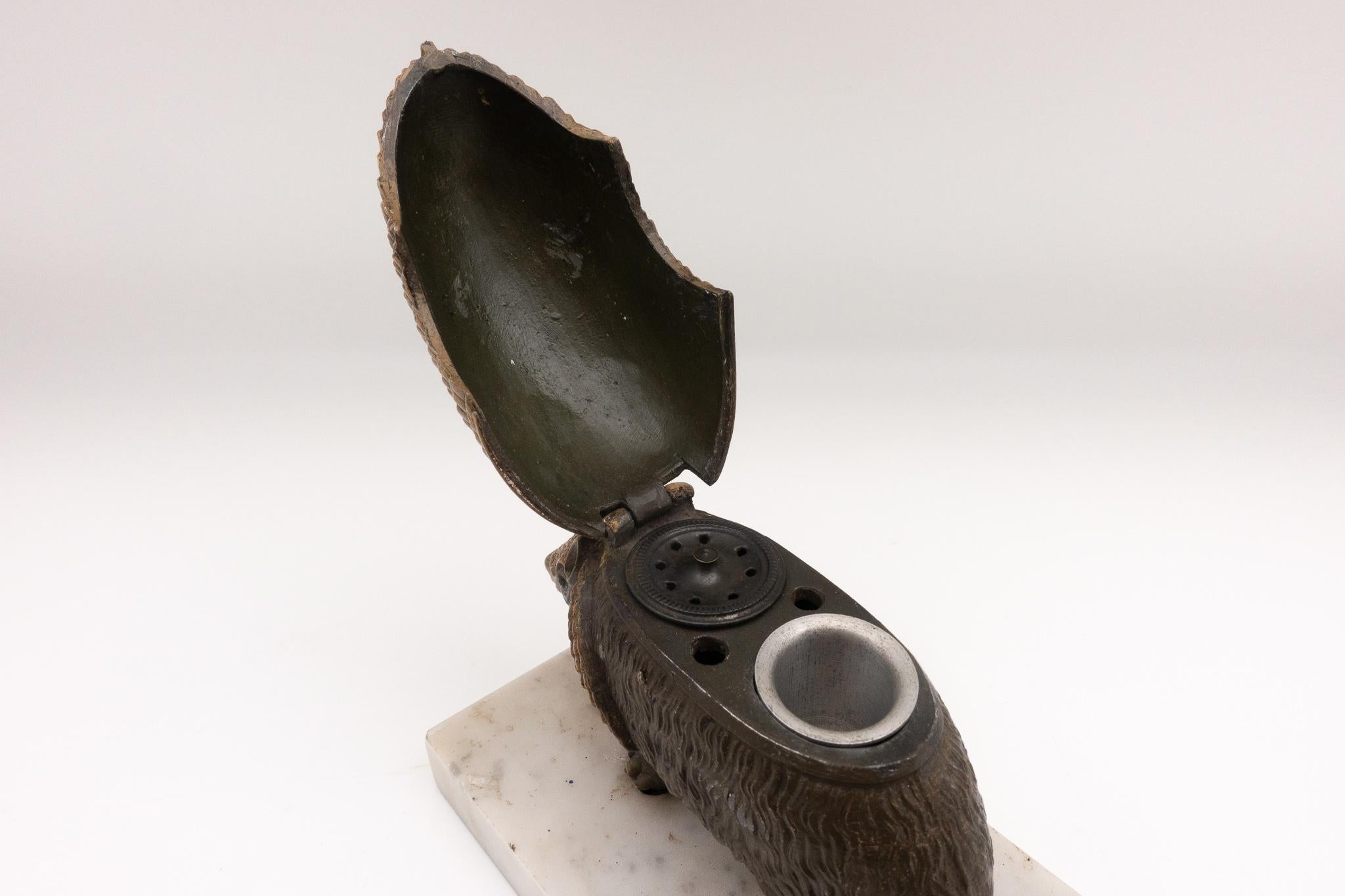 19th Century Bronze Armadillo Inkwell on a Marble Base 1