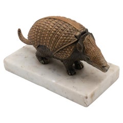 Antique 19th Century Bronze Armadillo Inkwell on a Marble Base