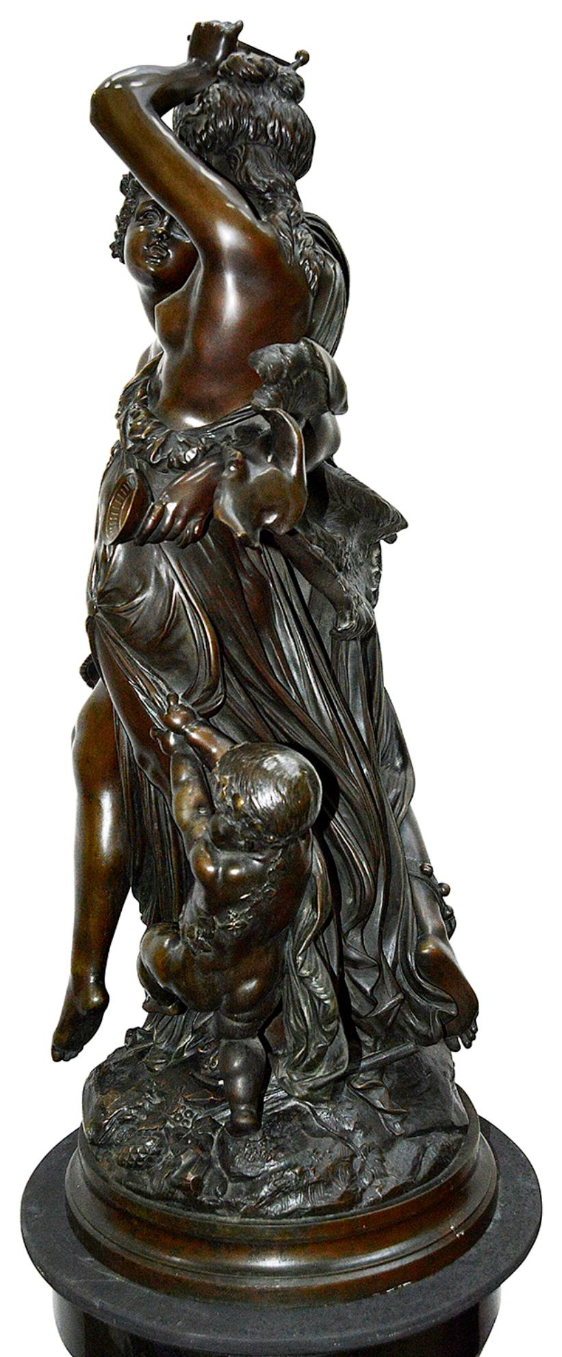 Classical Greek 19th Century Bronze Bacchus Influenced Dancing Maidens on Pedestal For Sale
