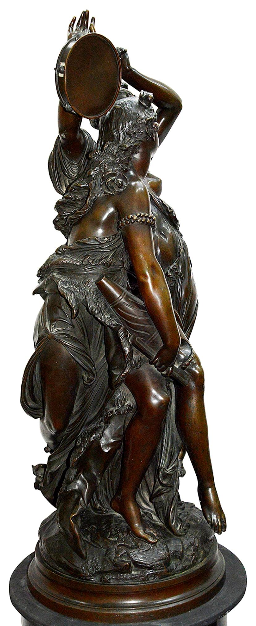 Patinated 19th Century Bronze Bacchus Influenced Dancing Maidens on Pedestal For Sale