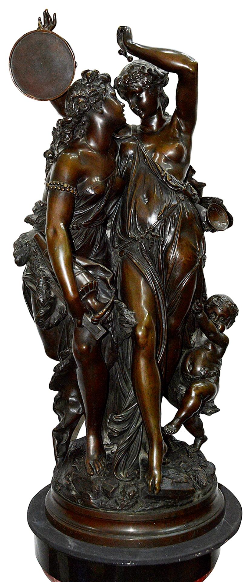 19th Century Bronze Bacchus Influenced Dancing Maidens on Pedestal In Good Condition For Sale In Brighton, Sussex