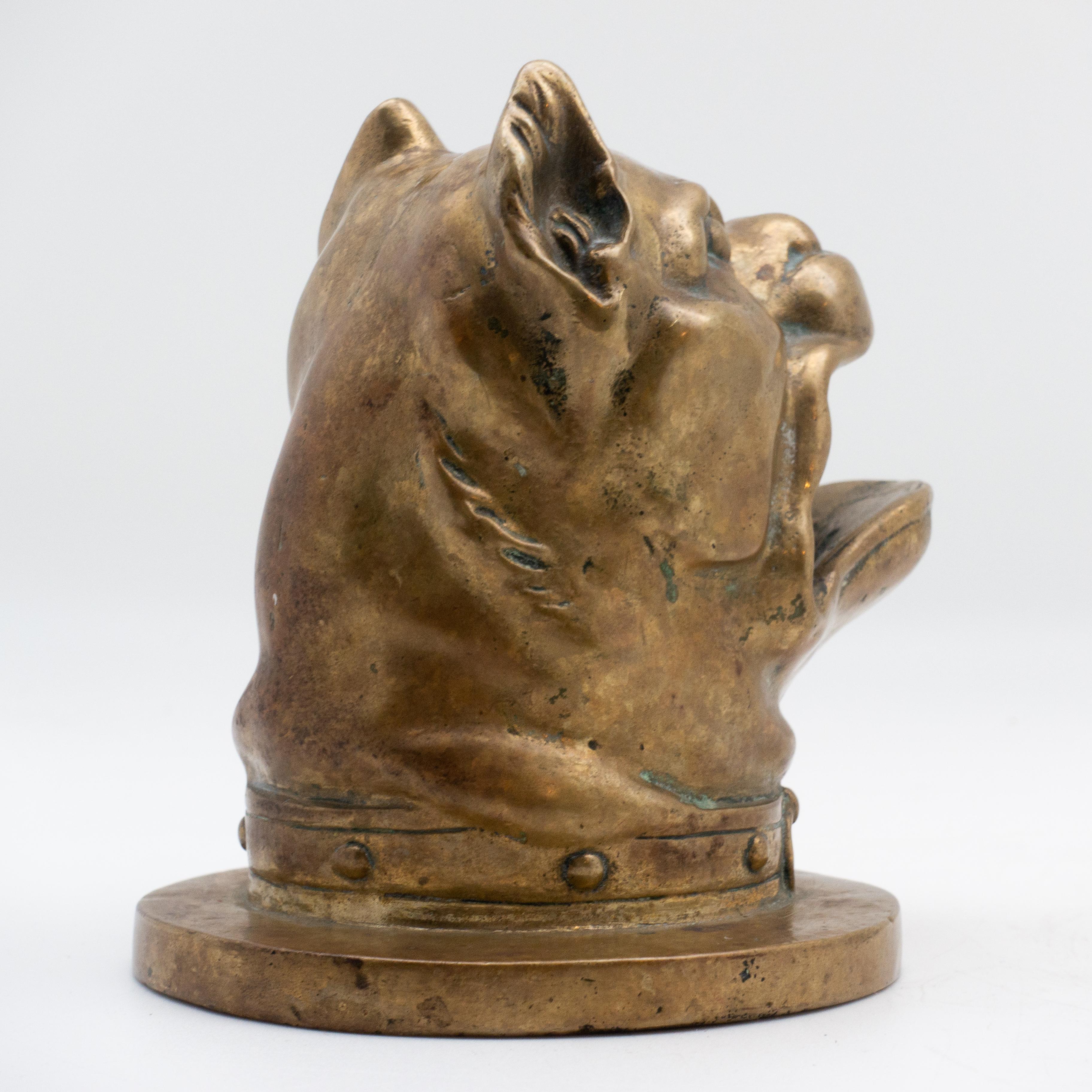 Kläffende Bulldogge mit Halsbandkopf aus Bronze, 19. Jahrhundert (Französisch)