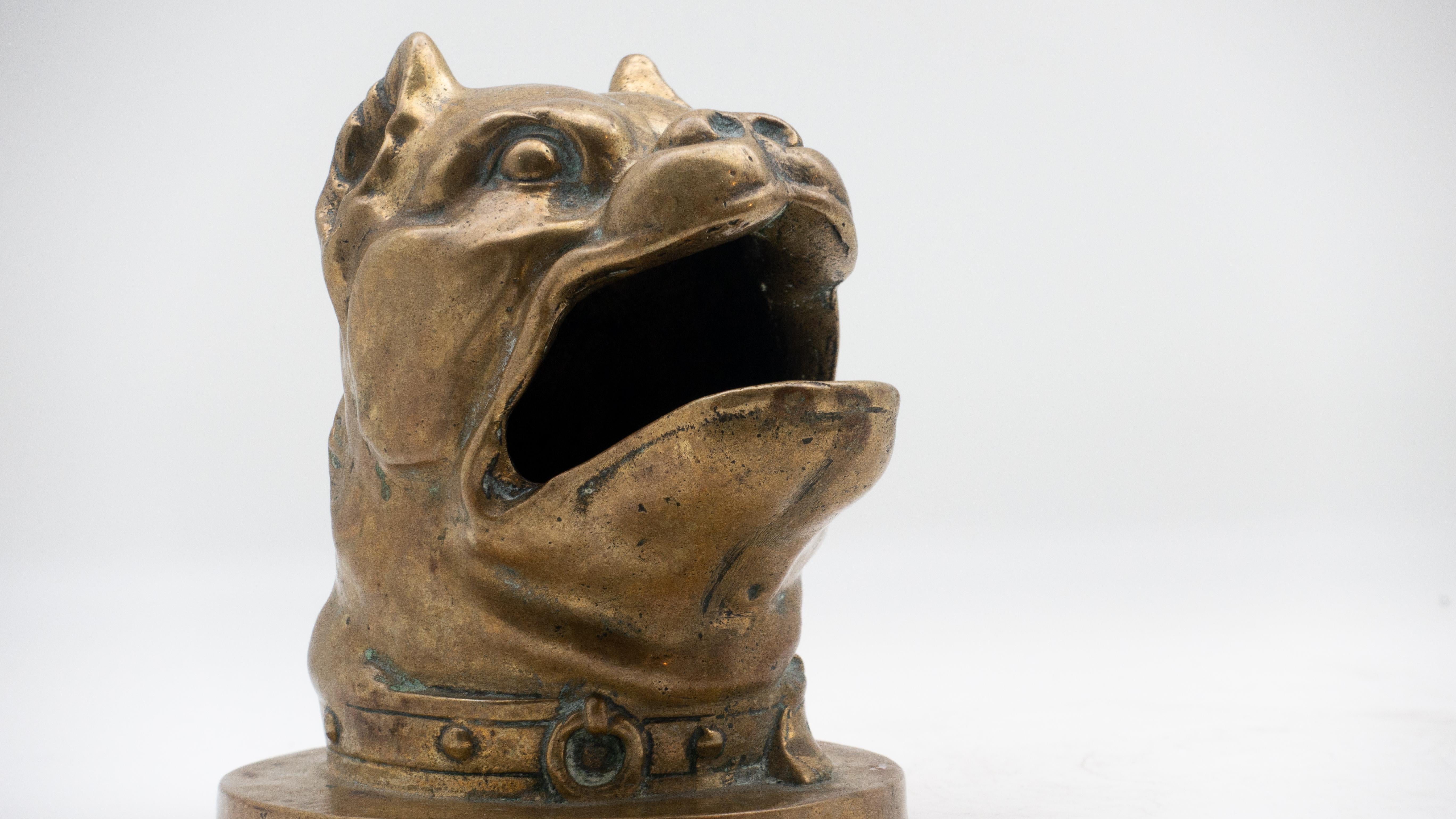 19th Century Bronze Barking Bulldog with Collar Head In Good Condition In New York, NY