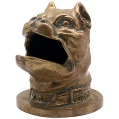 Kläffende Bulldogge mit Halsbandkopf aus Bronze, 19. Jahrhundert