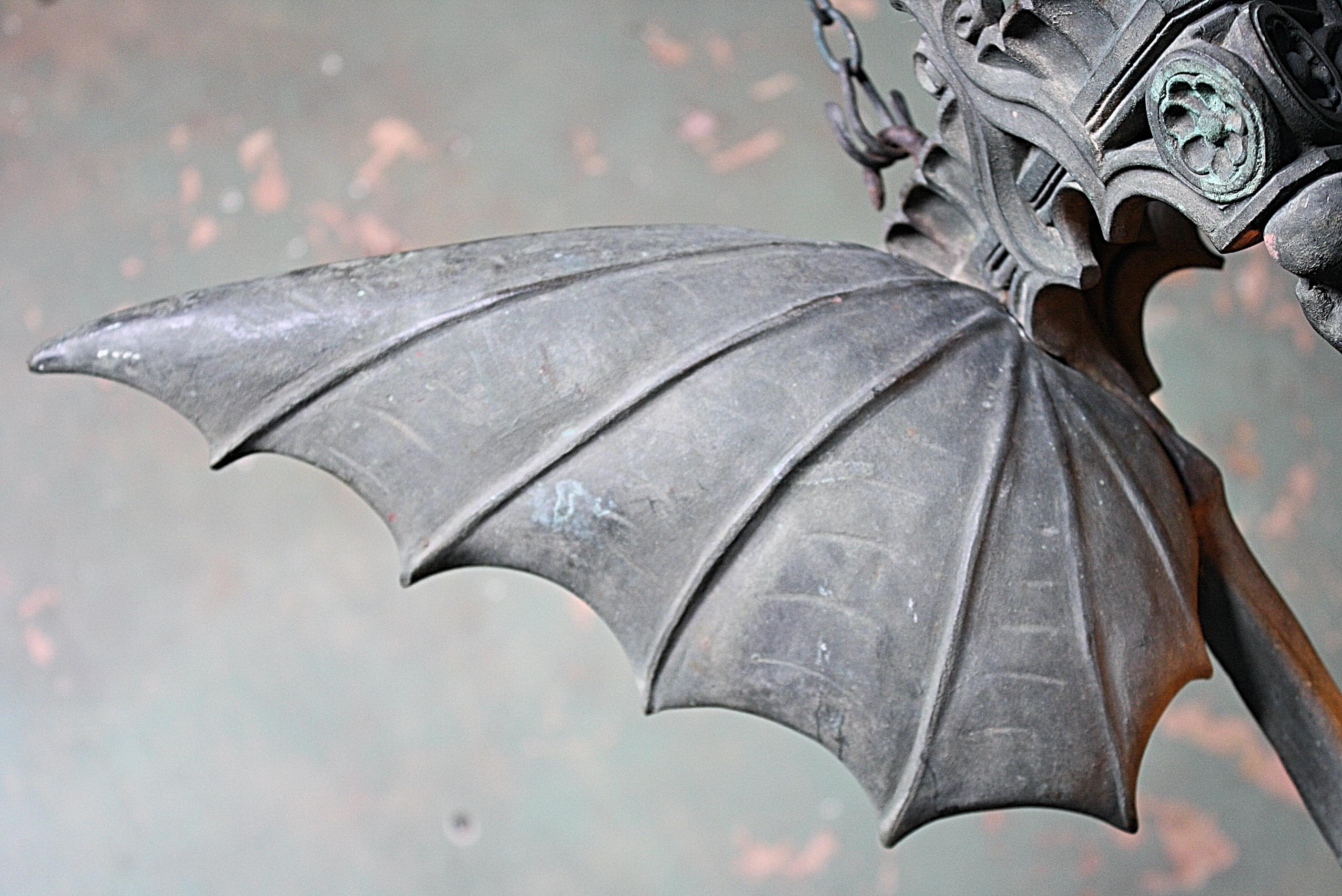 19th Century Bronze Bat Angle Winged Church Crypt Lantern Memento Mori  8