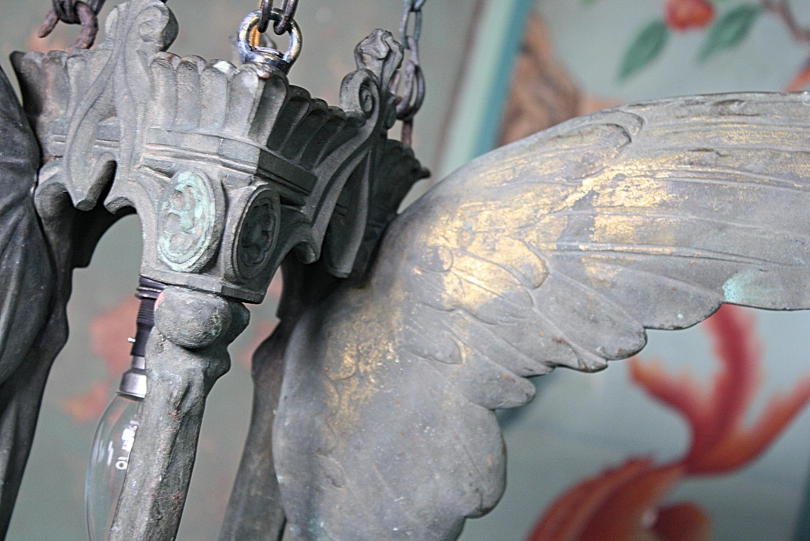 19th Century Bronze Bat Angle Winged Church Crypt Lantern Memento Mori  3