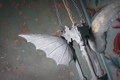 19th Century Bronze Bat Angle Winged Church Crypt Lantern Memento Mori