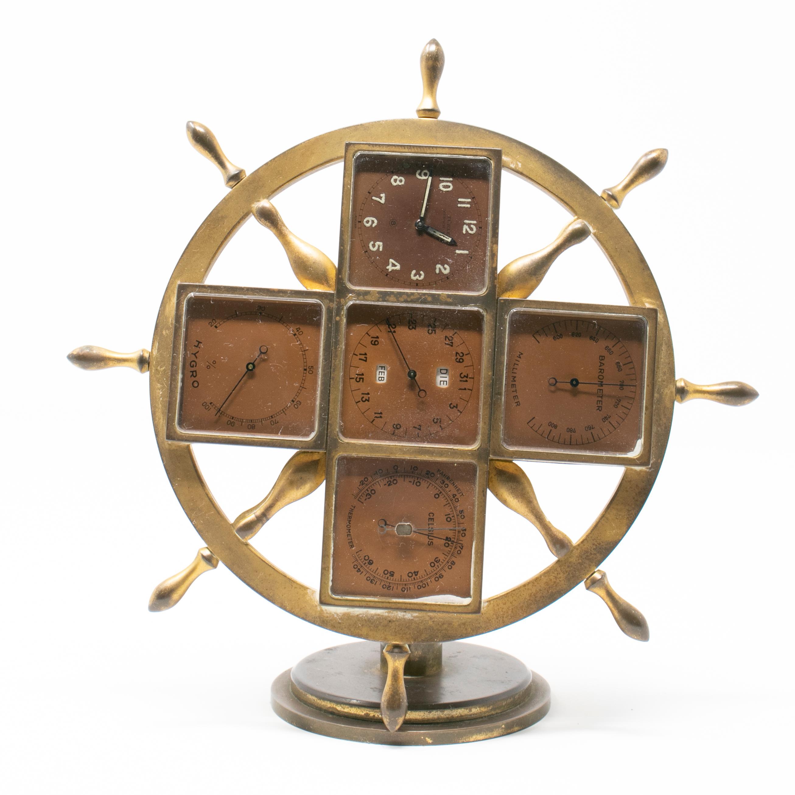 horloge de table du 19ème siècle en bronze en forme de roue de bateau capitaine de navire en vente 4