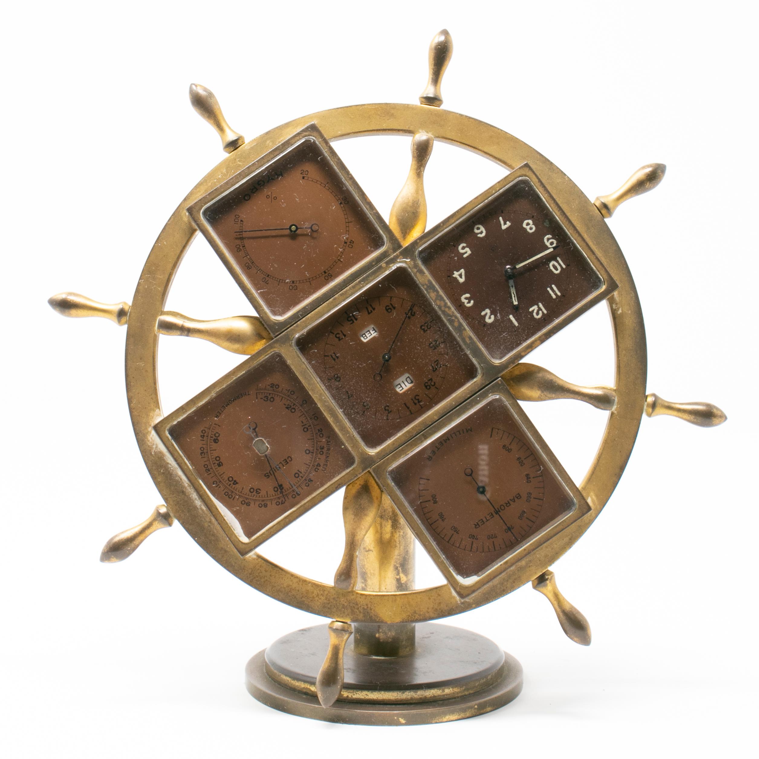horloge de table du 19ème siècle en bronze en forme de roue de bateau capitaine de navire en vente 5