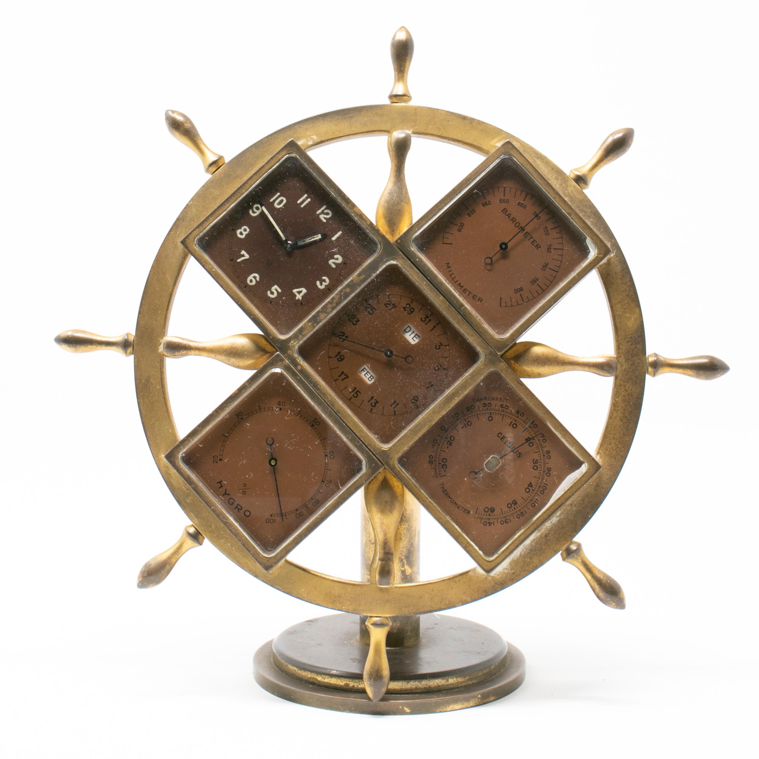 horloge de table du 19ème siècle en bronze en forme de roue de bateau capitaine de navire en vente 6