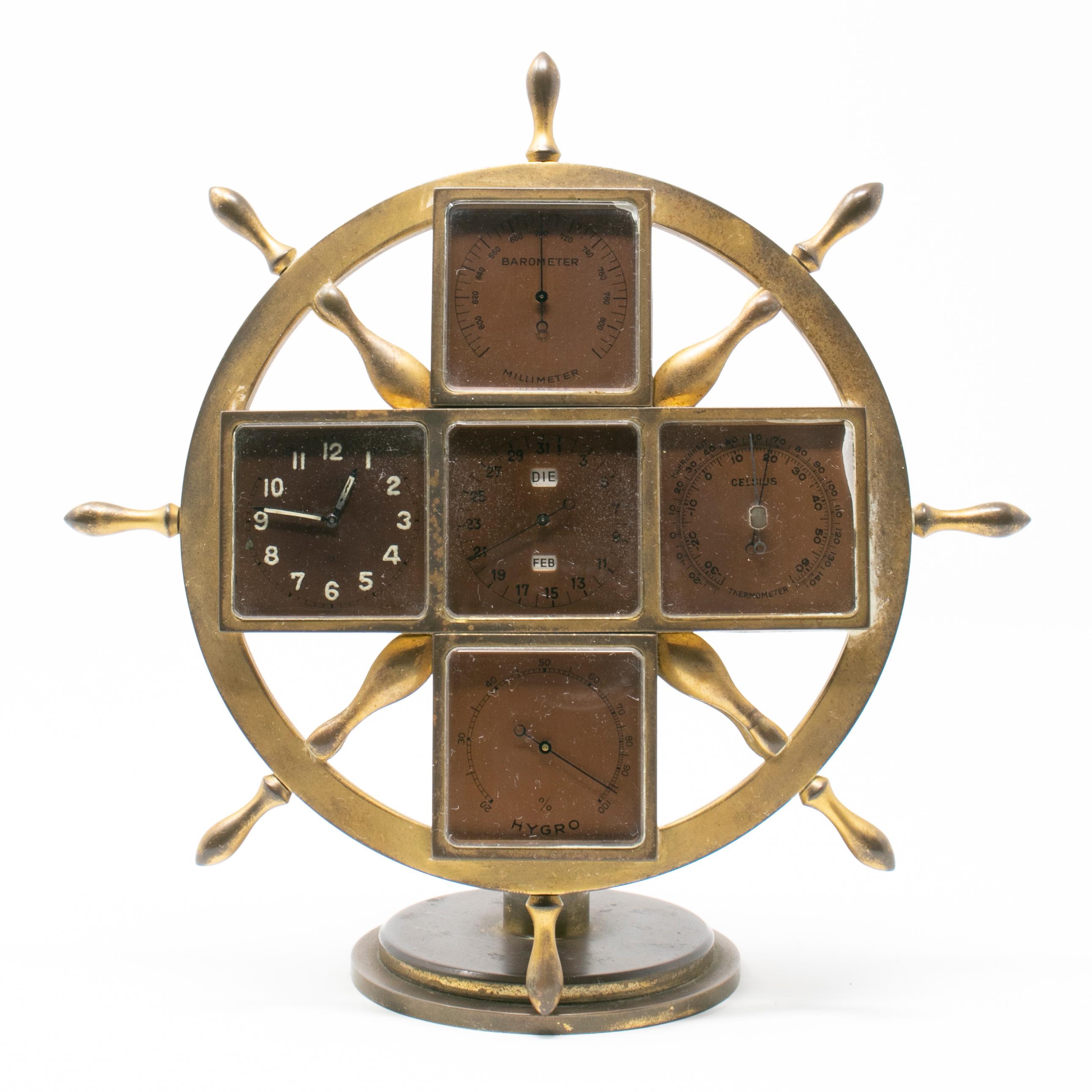 horloge de table du 19ème siècle en bronze en forme de roue de bateau capitaine de navire en vente 7