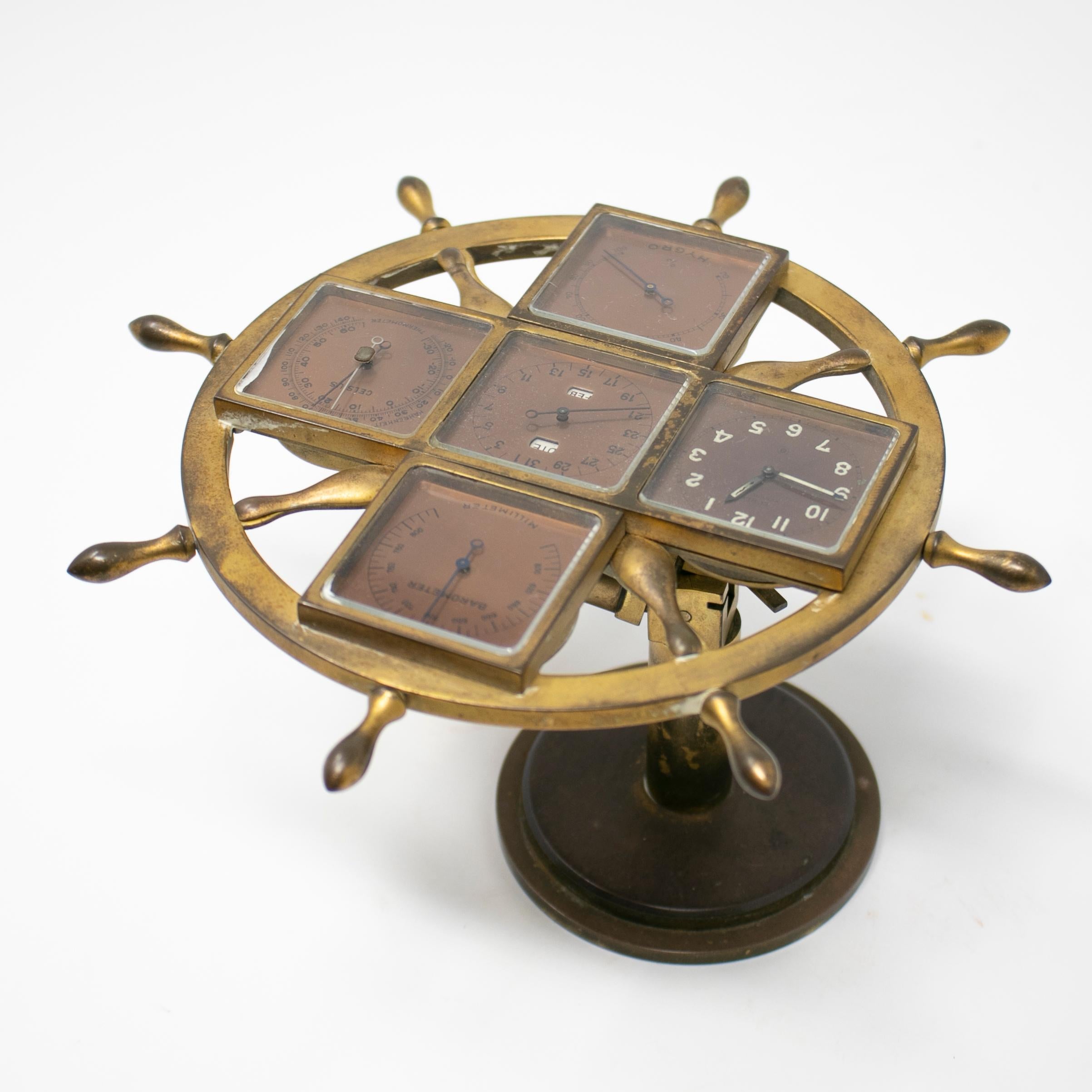 horloge de table du 19ème siècle en bronze en forme de roue de bateau capitaine de navire en vente 2