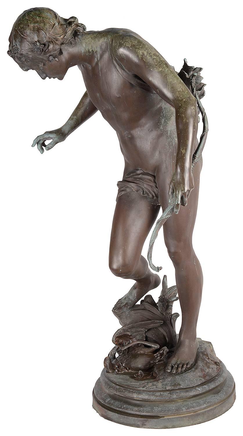 19th Century Bronze Boy Hunter, by Barbedienne 2