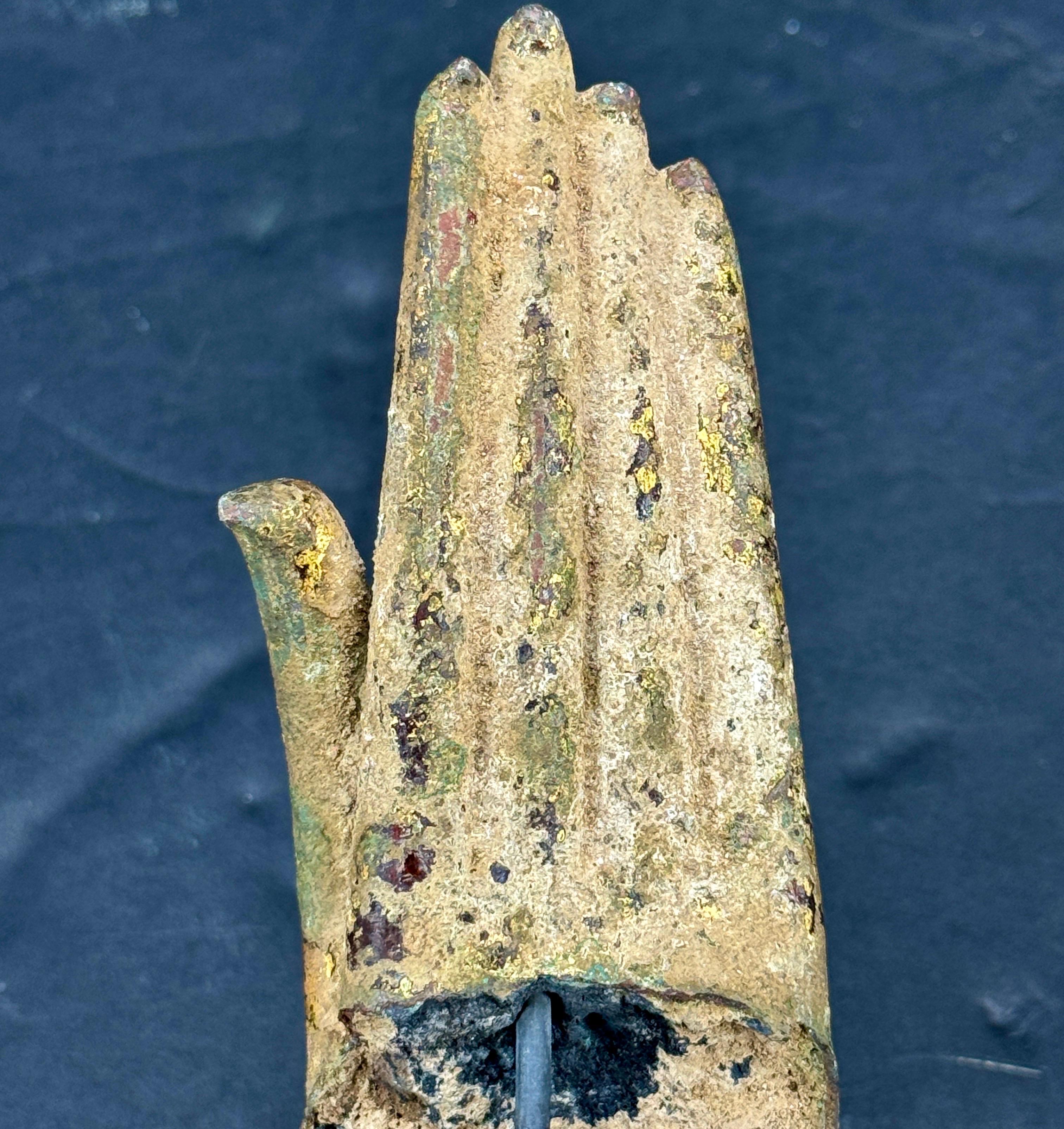 19th Century Bronze Buddha Hand Fragment on Walnut Stand For Sale 8
