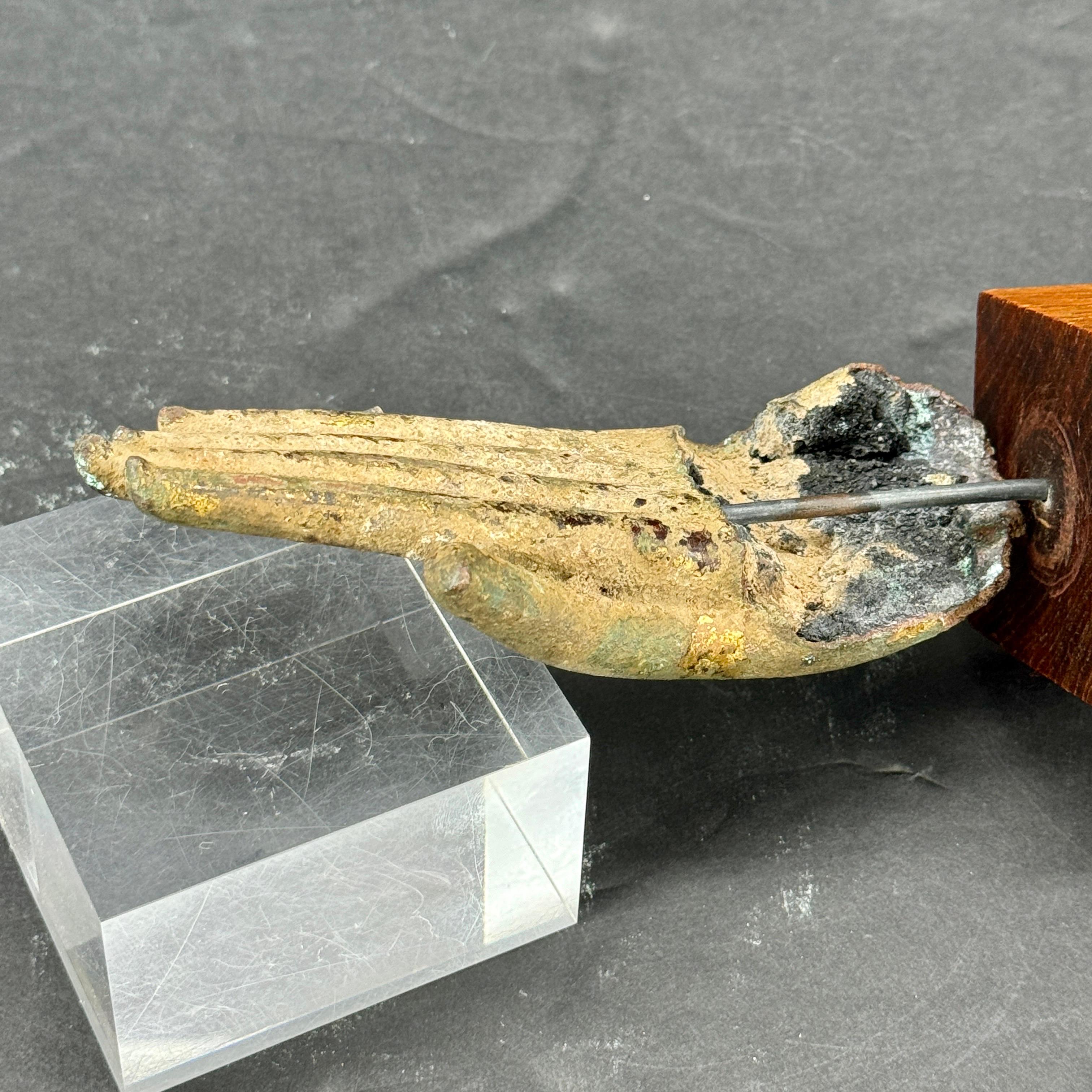 19th Century Bronze Buddha Hand Fragment on Walnut Stand For Sale 9