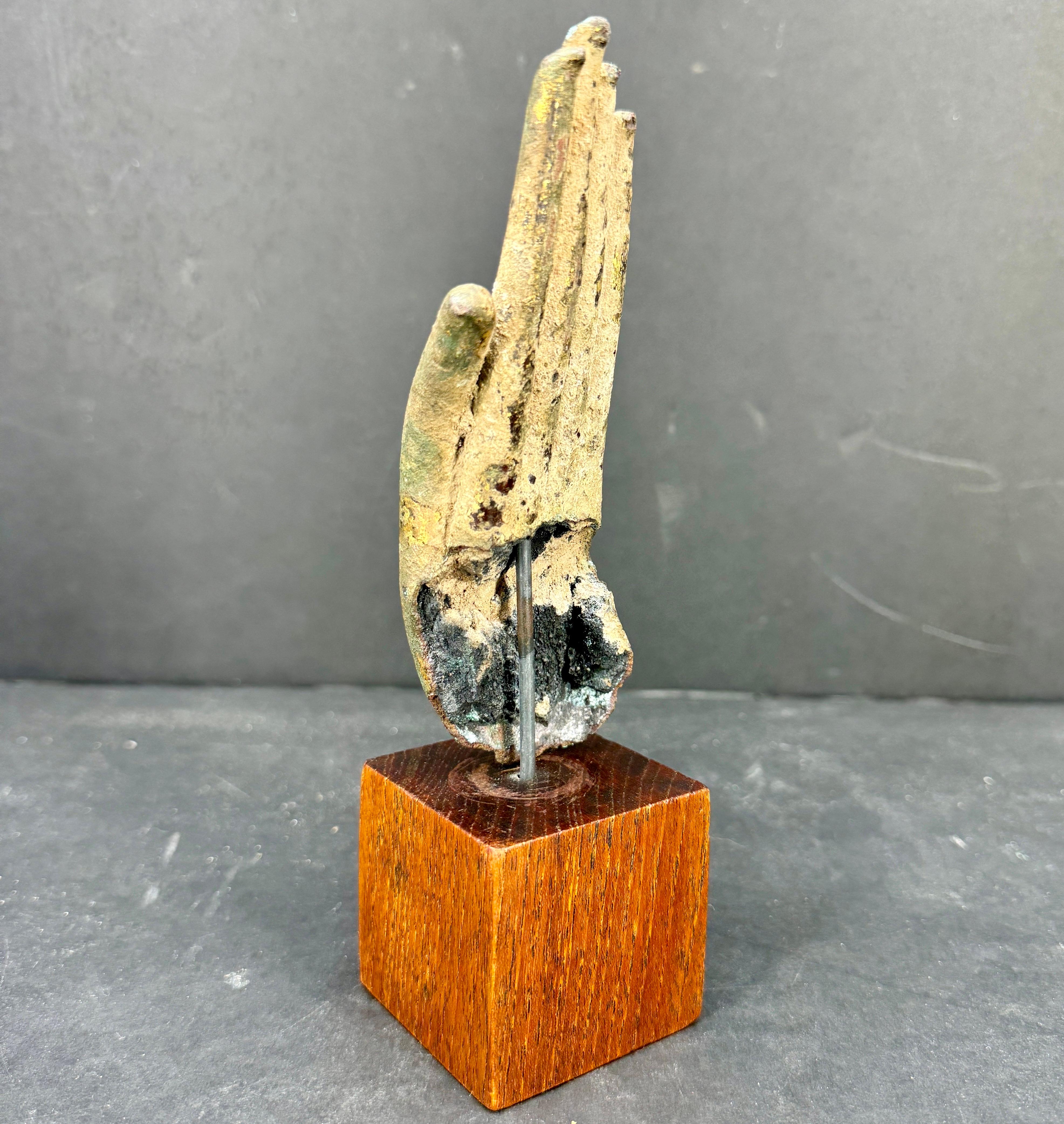19th Century Bronze Buddha Hand Fragment on Walnut Stand For Sale 1