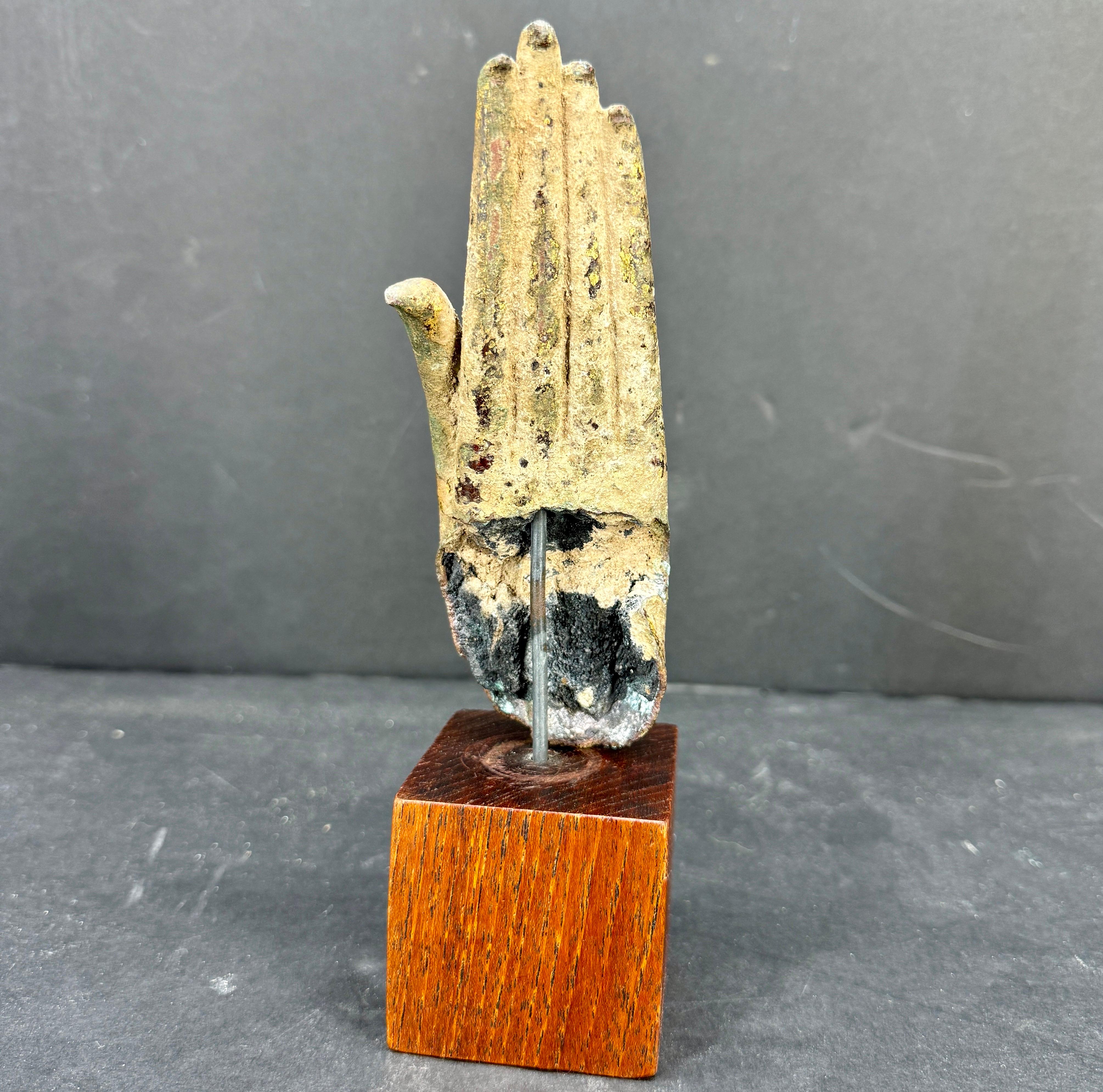 19th Century Bronze Buddha Hand Fragment on Walnut Stand For Sale 2
