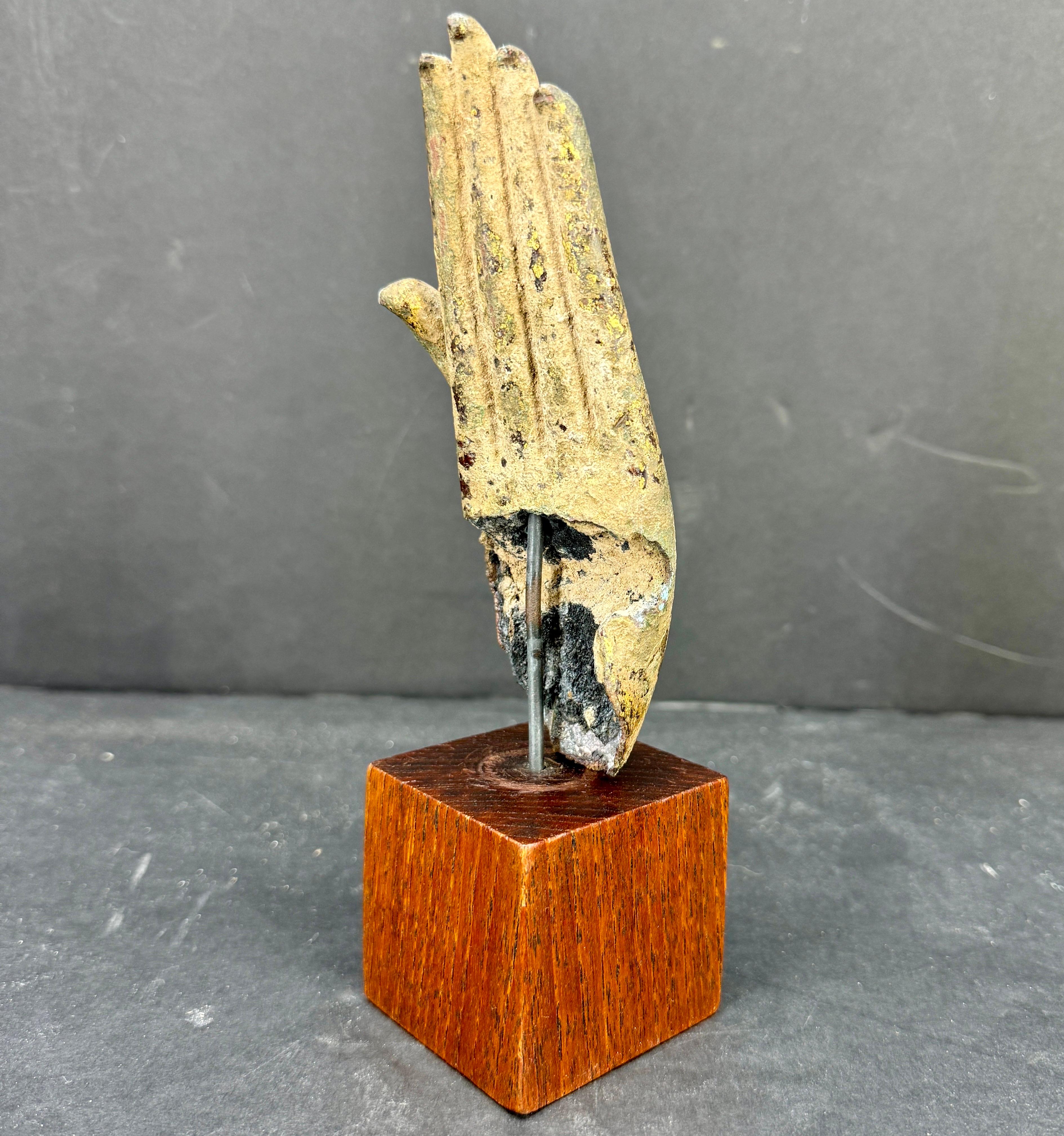 19th Century Bronze Buddha Hand Fragment on Walnut Stand For Sale 3