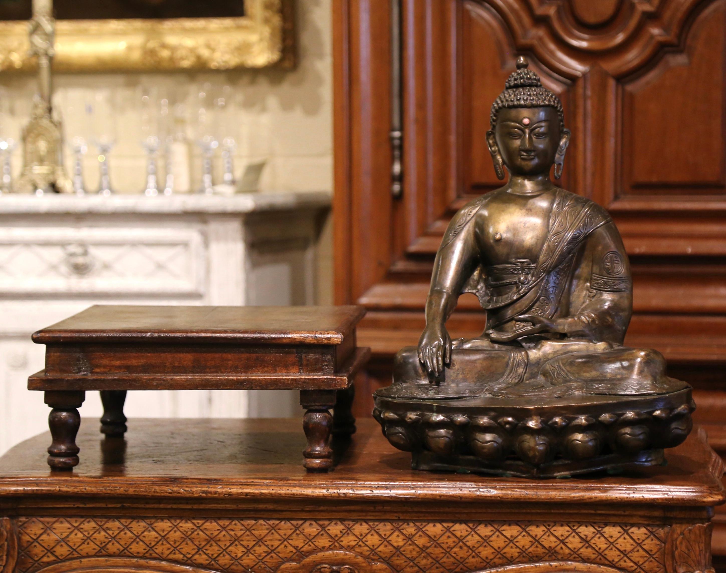Vietnamese 19th Century Bronze Buddha on Wooden Stand