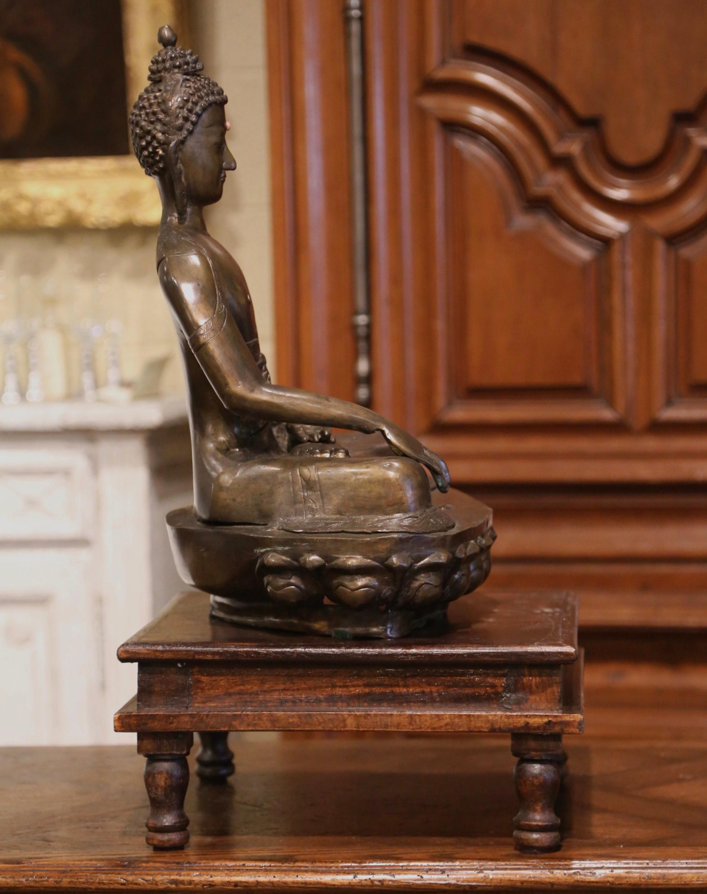 19th Century Bronze Buddha on Wooden Stand 1
