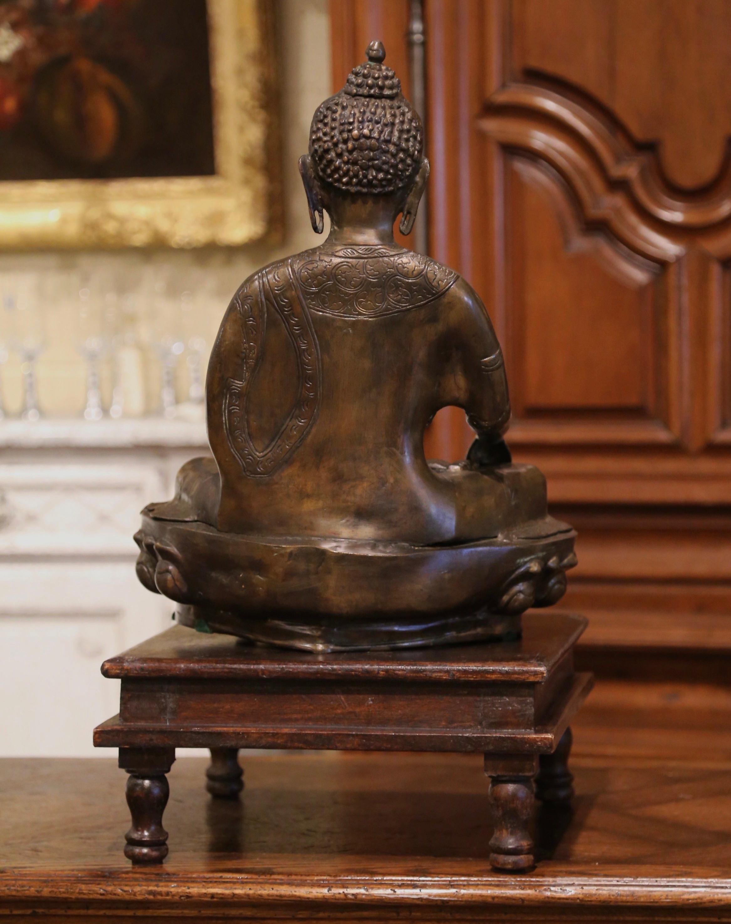 19th Century Bronze Buddha on Wooden Stand 2