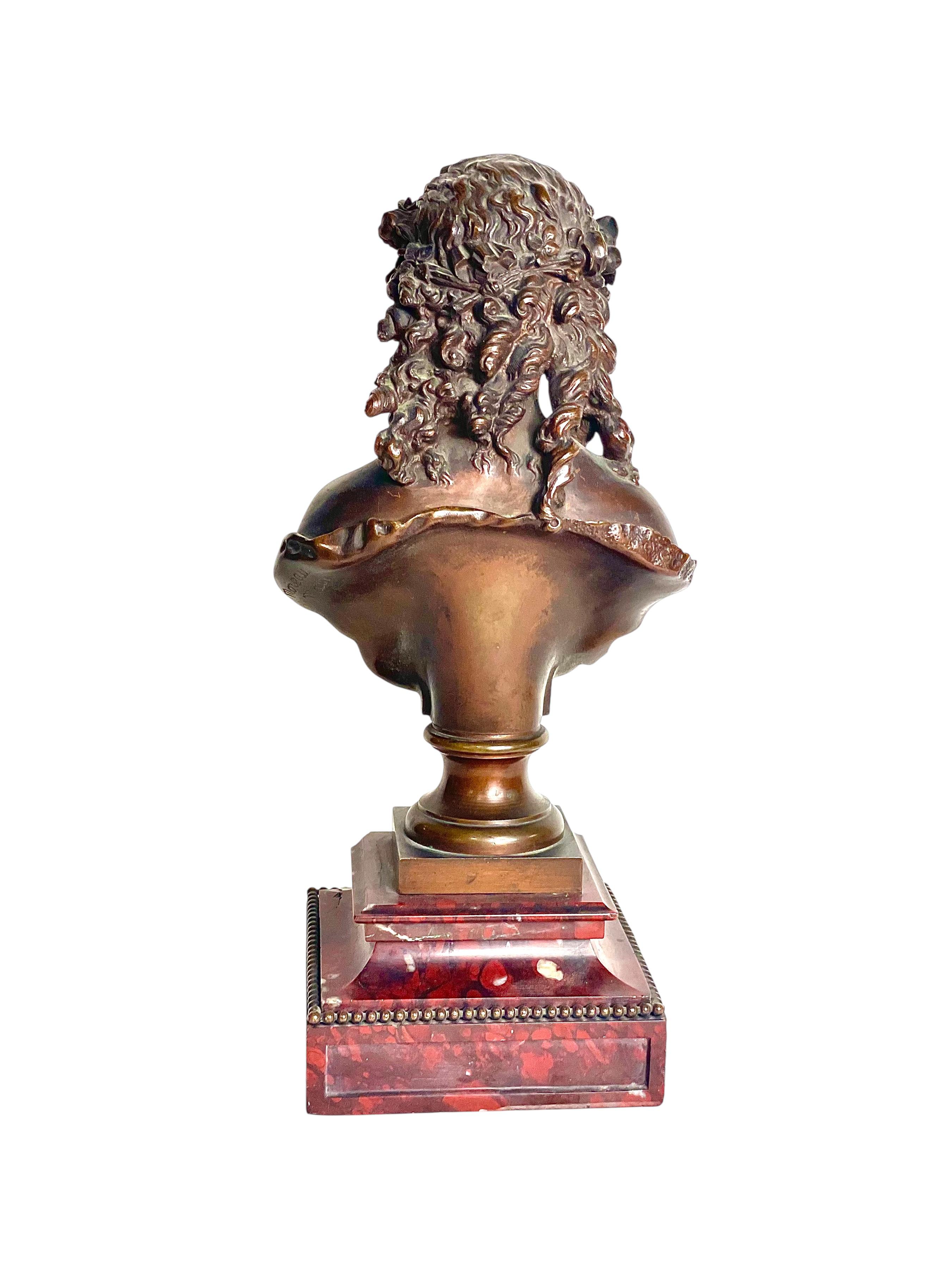 Buste en bronze du XIXe siècle de Mathurin Moreau sur socle en marbre griotte en vente 4