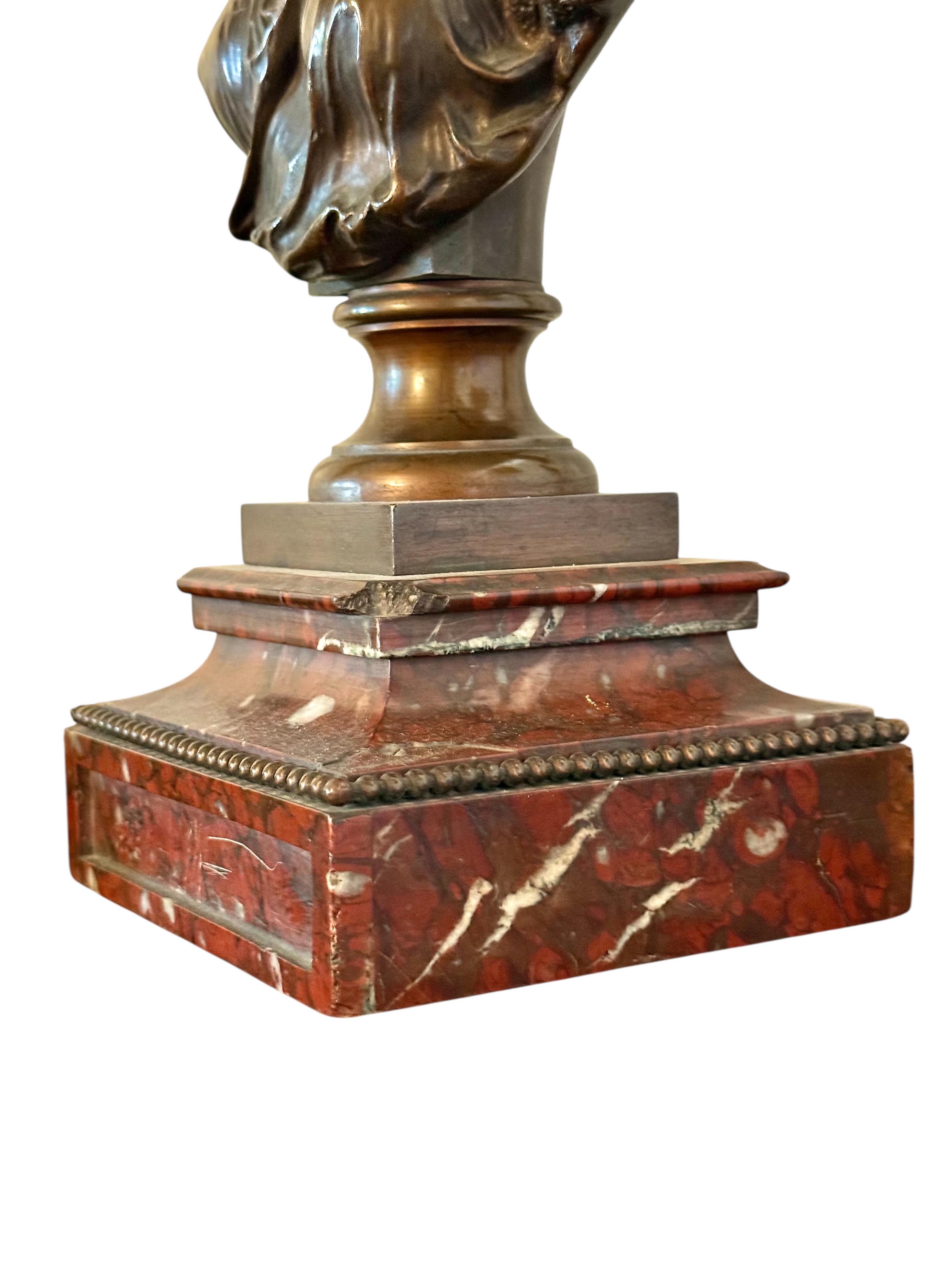 Buste en bronze du XIXe siècle de Mathurin Moreau sur socle en marbre griotte en vente 5