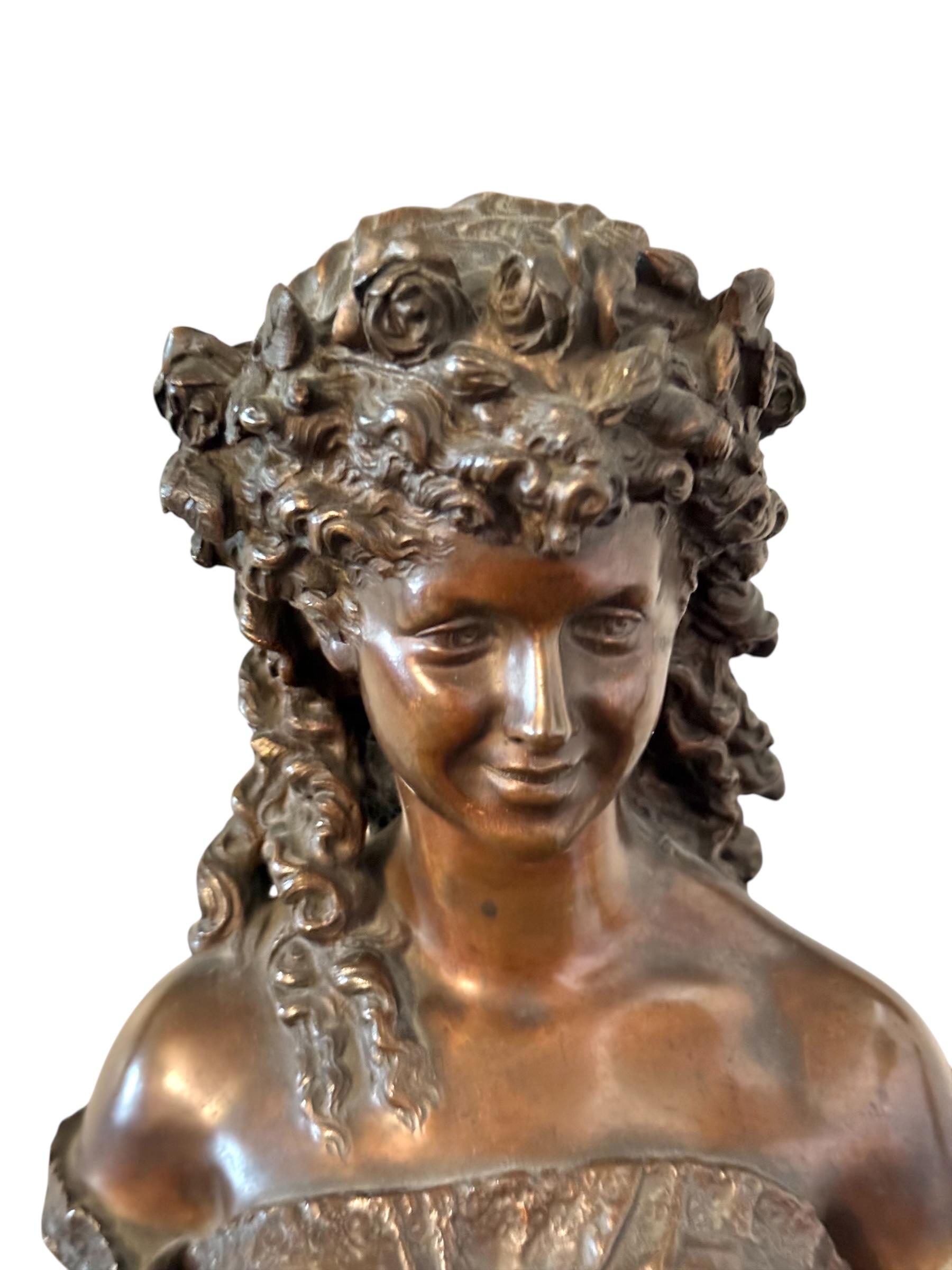 Buste en bronze du XIXe siècle de Mathurin Moreau sur socle en marbre griotte en vente 6