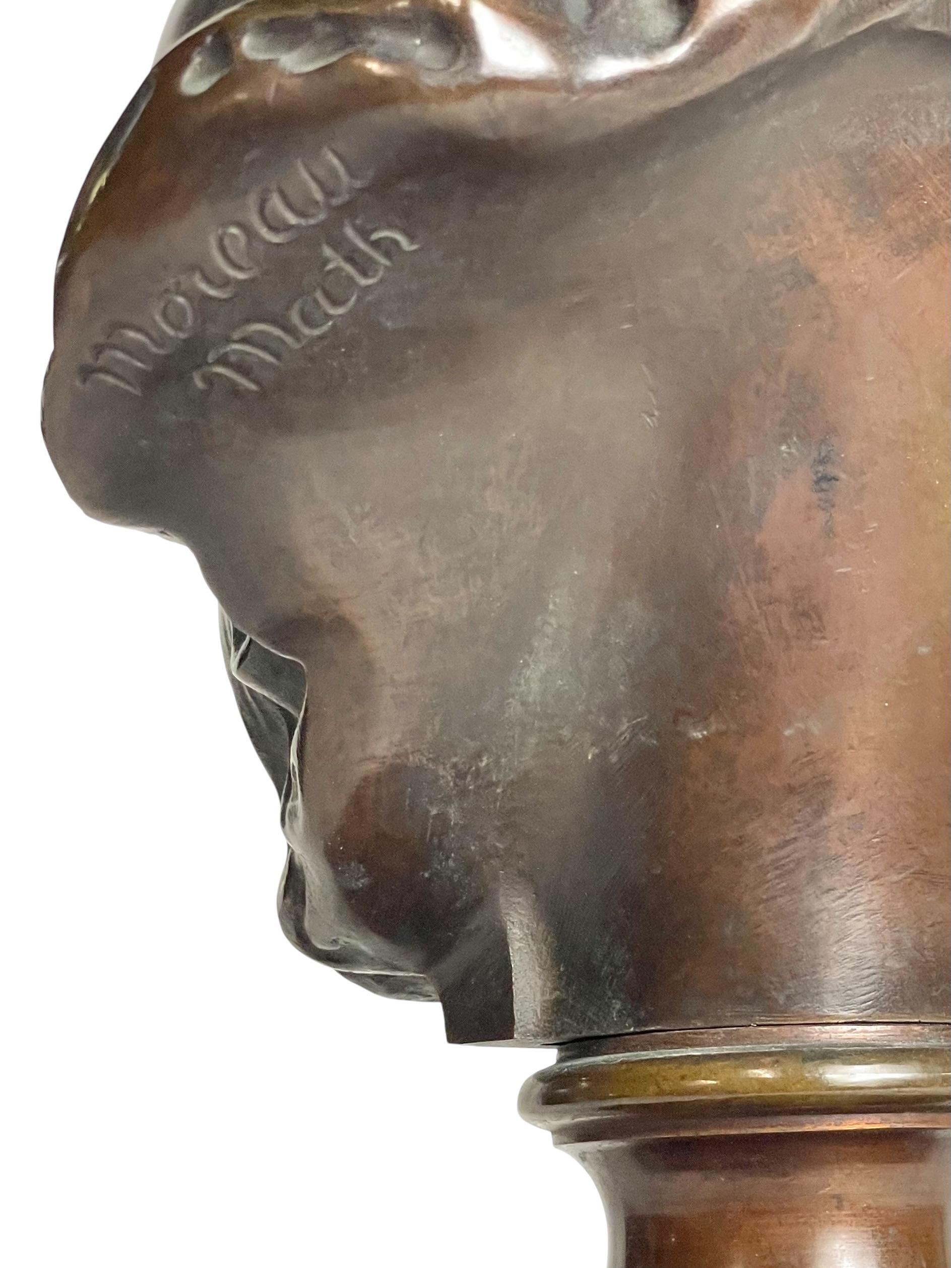 Buste en bronze du XIXe siècle de Mathurin Moreau sur socle en marbre griotte en vente 7