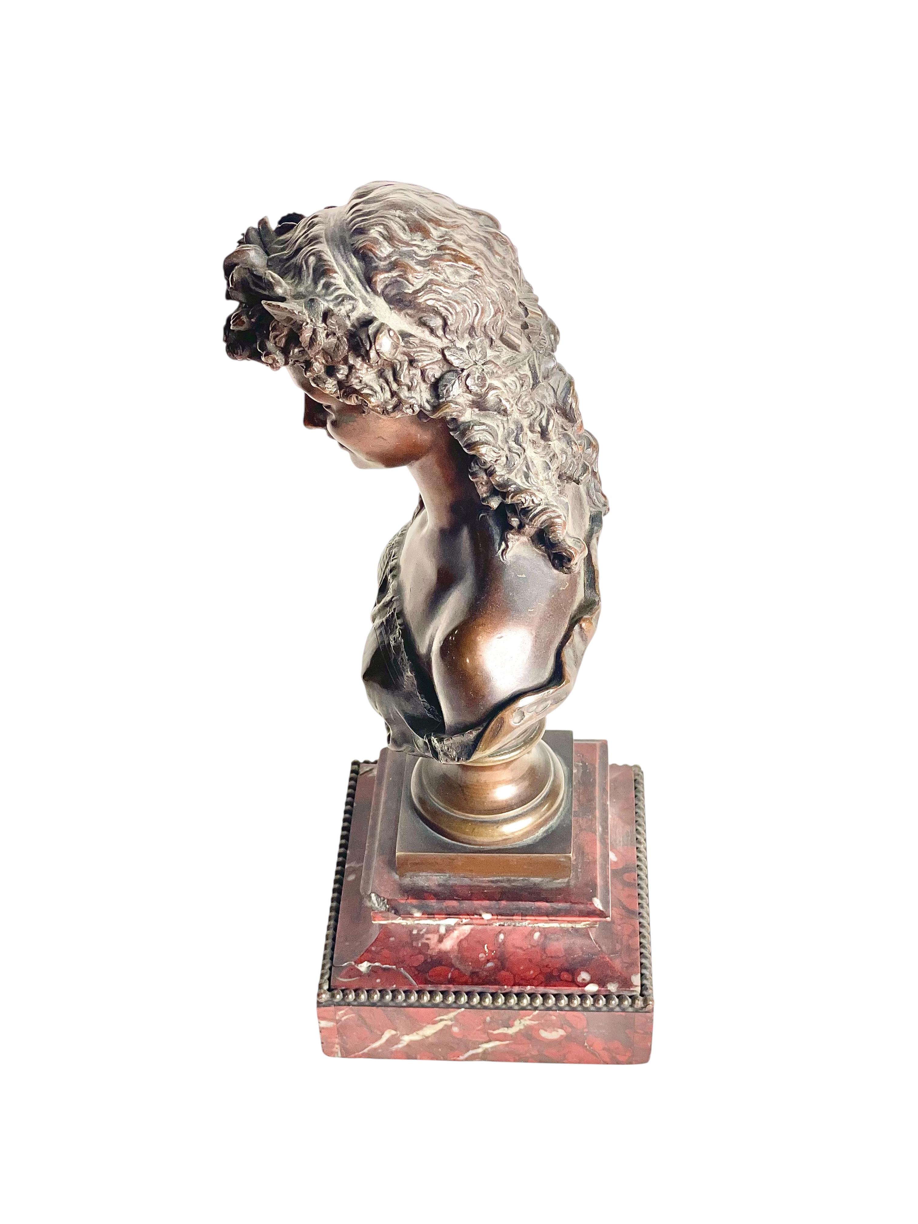 Buste en bronze du XIXe siècle de Mathurin Moreau sur socle en marbre griotte en vente 8