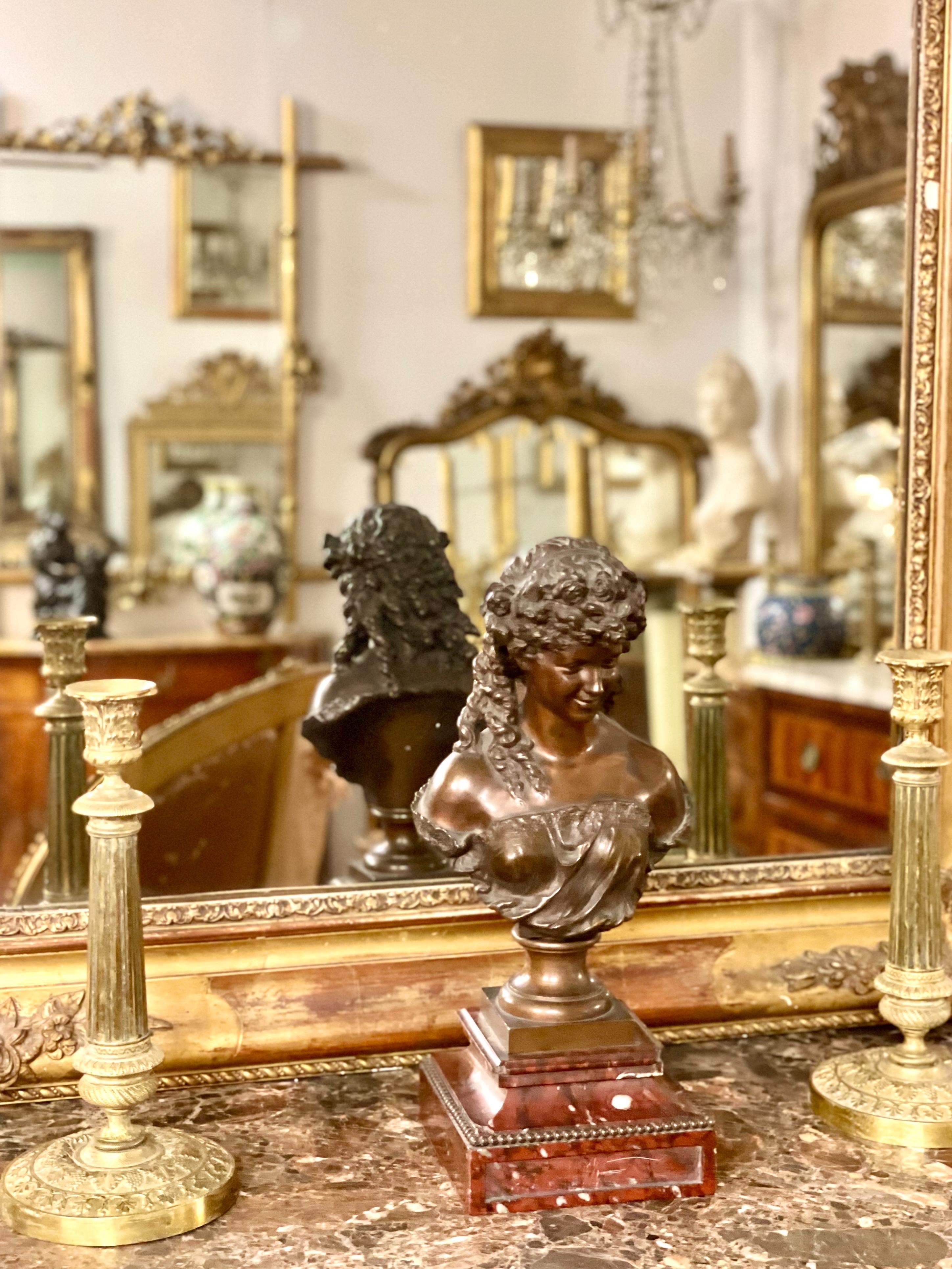 Buste en bronze du XIXe siècle de Mathurin Moreau sur socle en marbre griotte en vente 9