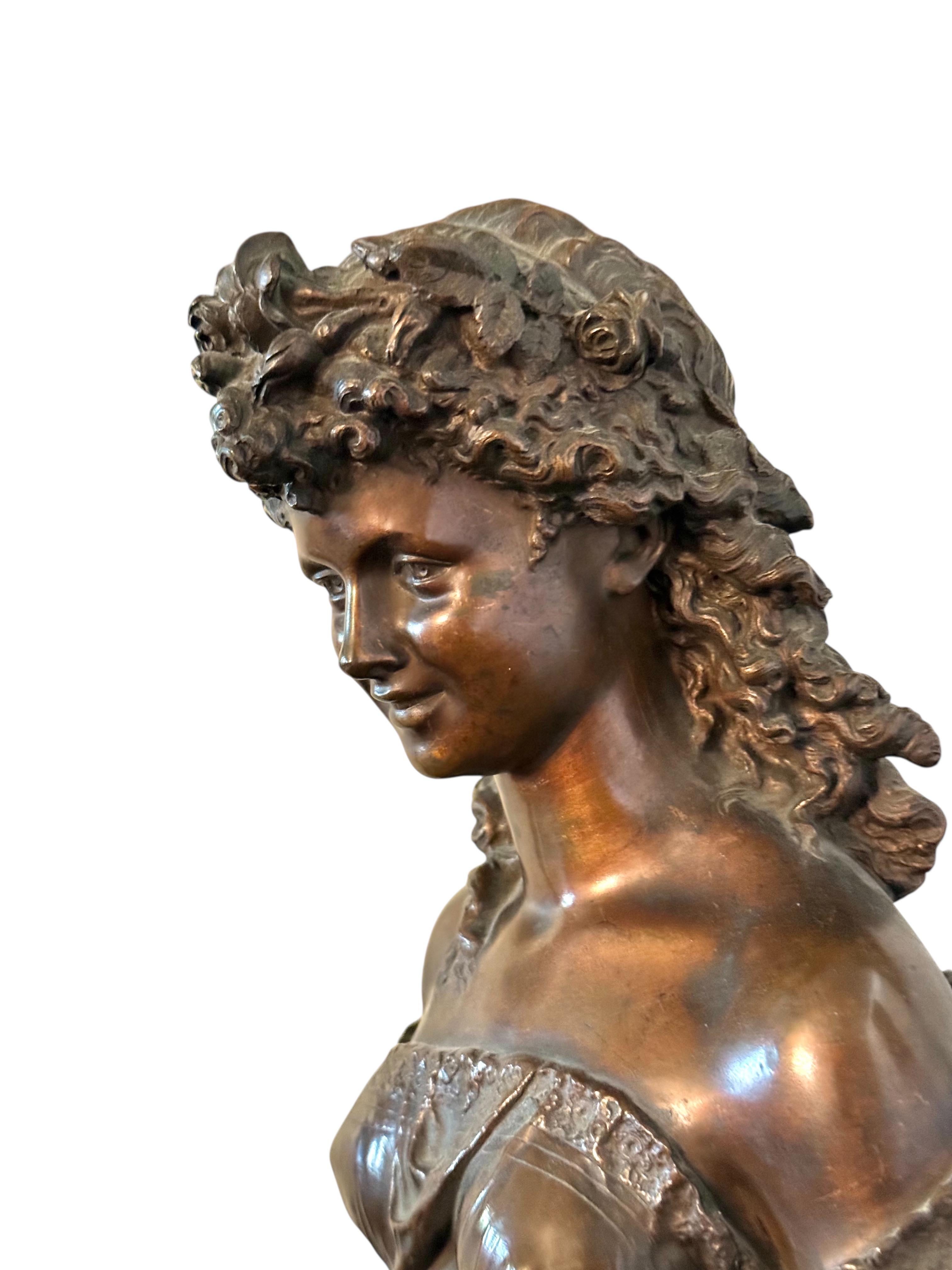Français Buste en bronze du XIXe siècle de Mathurin Moreau sur socle en marbre griotte en vente