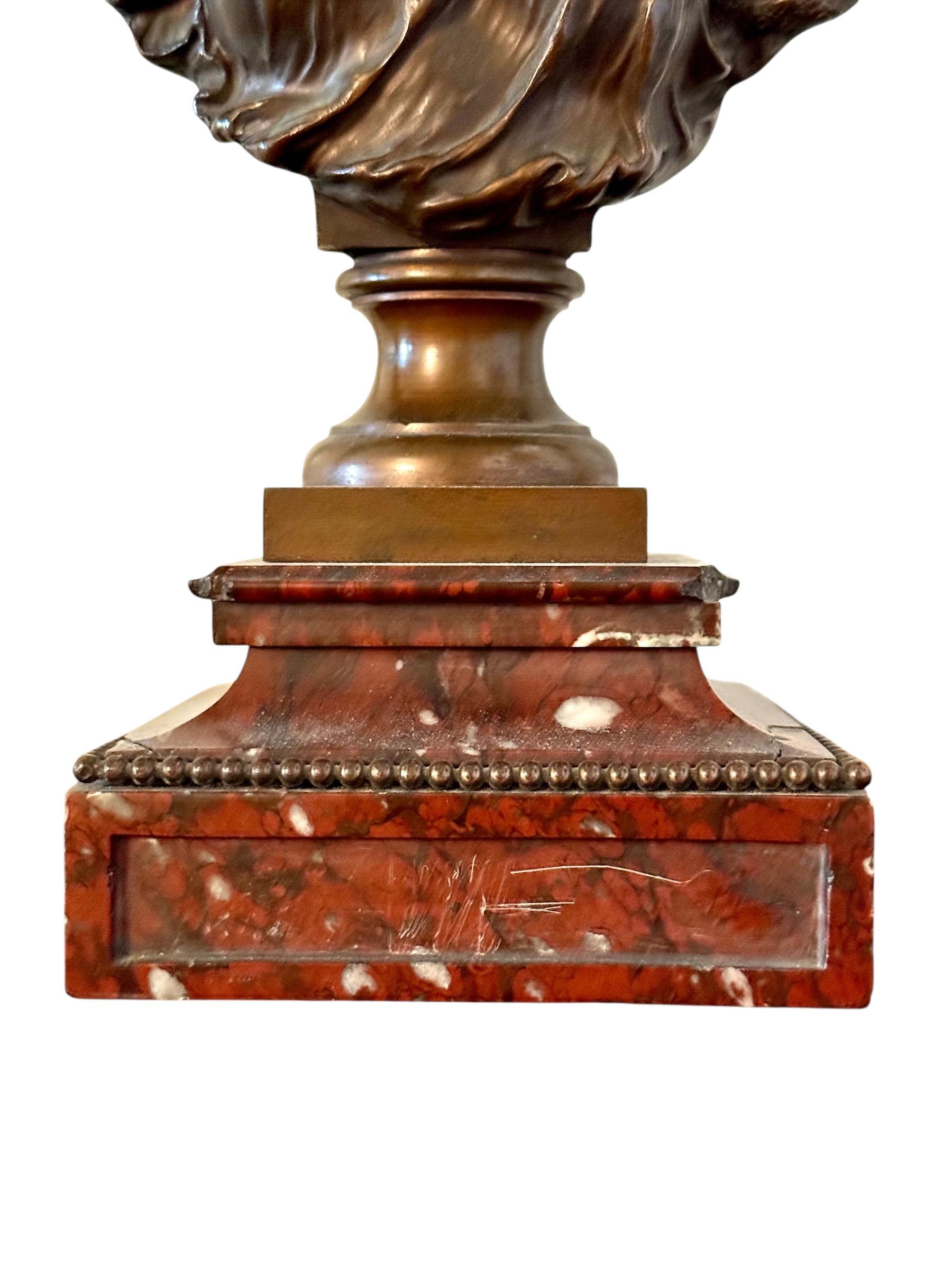 Buste en bronze du XIXe siècle de Mathurin Moreau sur socle en marbre griotte en vente 3